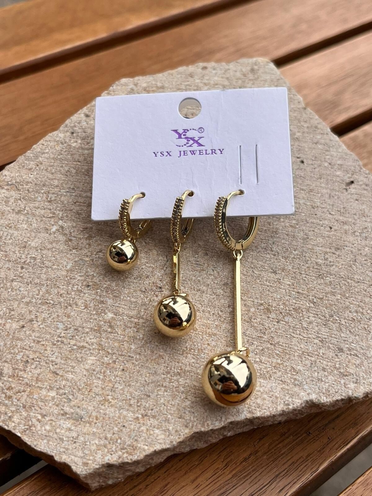 YSX Jewelry Top Detaylı Üçlü Küpe Seti