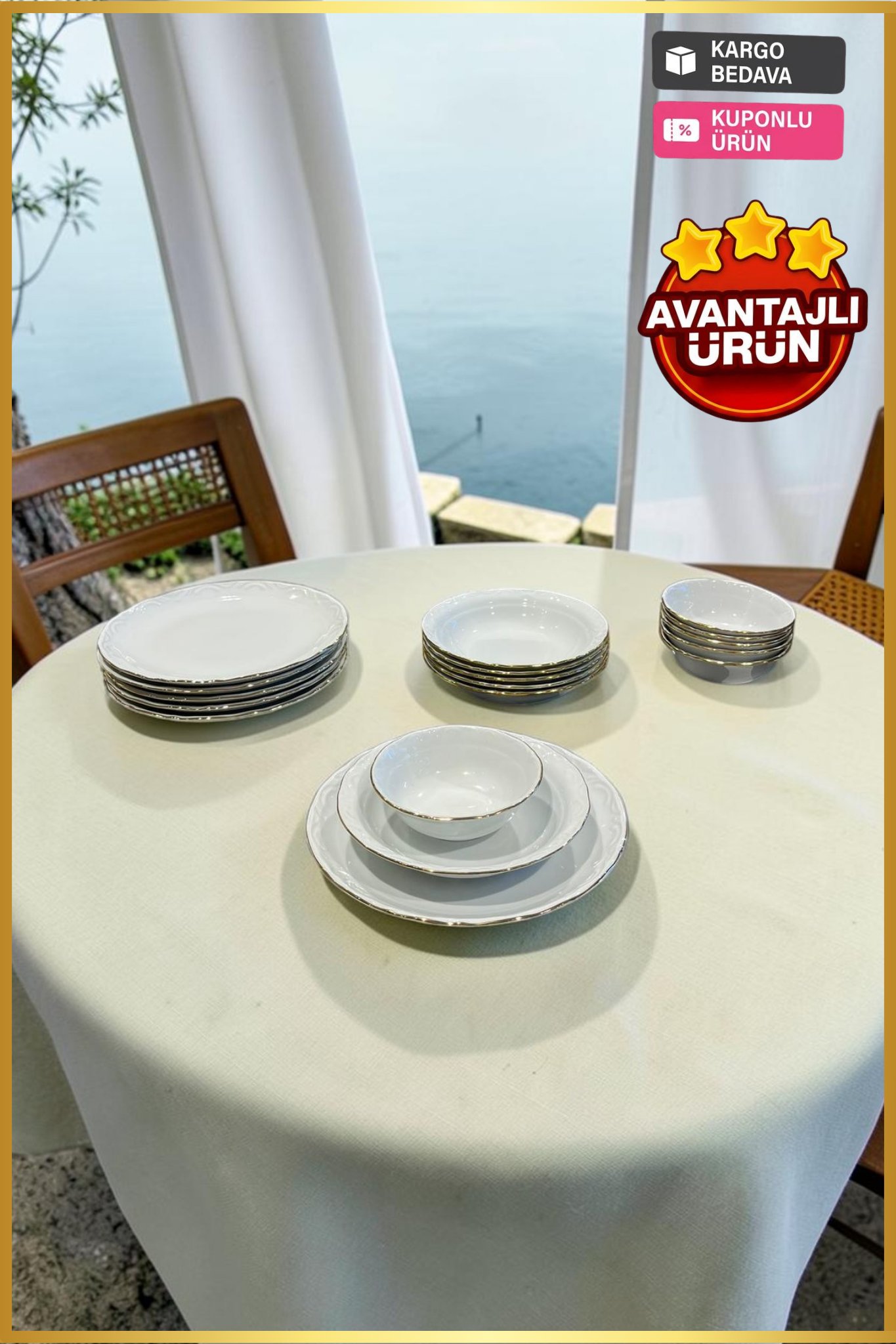 Porland Porselen Altın Yaldız 18 Parça 6 Kişilik Yemek Takımı