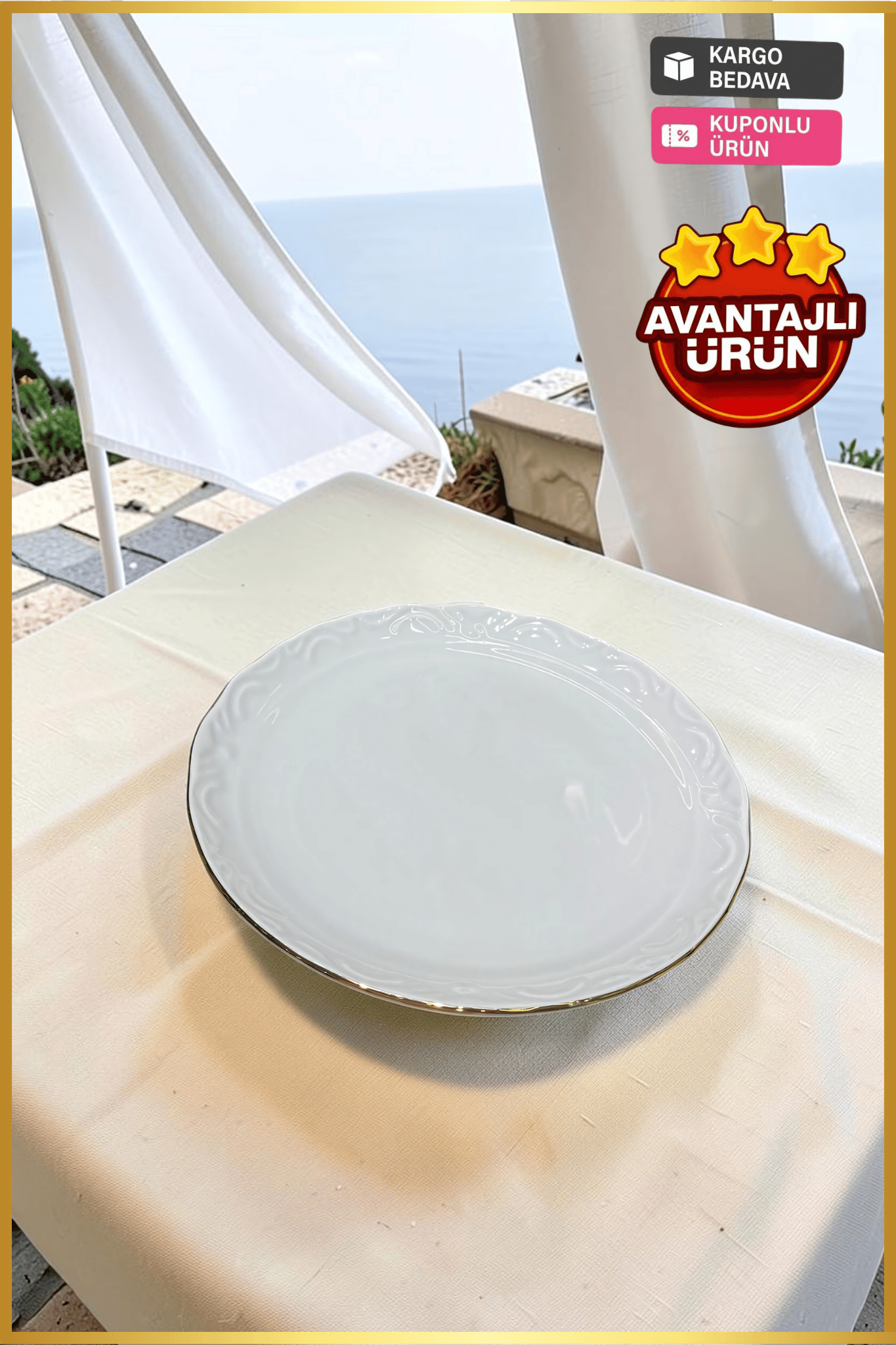 Porland Porselen Altın Yaldız 19 cm Pasta Tabağı 12 Adet