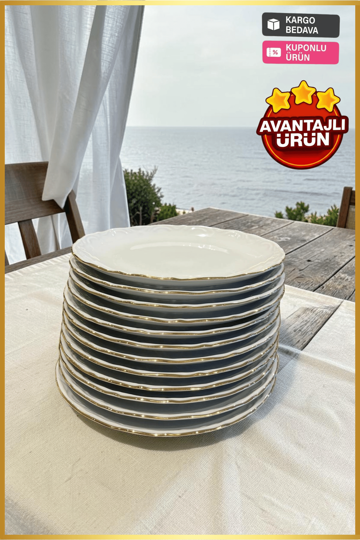 Porland Porselen Altın Yaldız 19 cm Pasta Tabağı 12 Adet