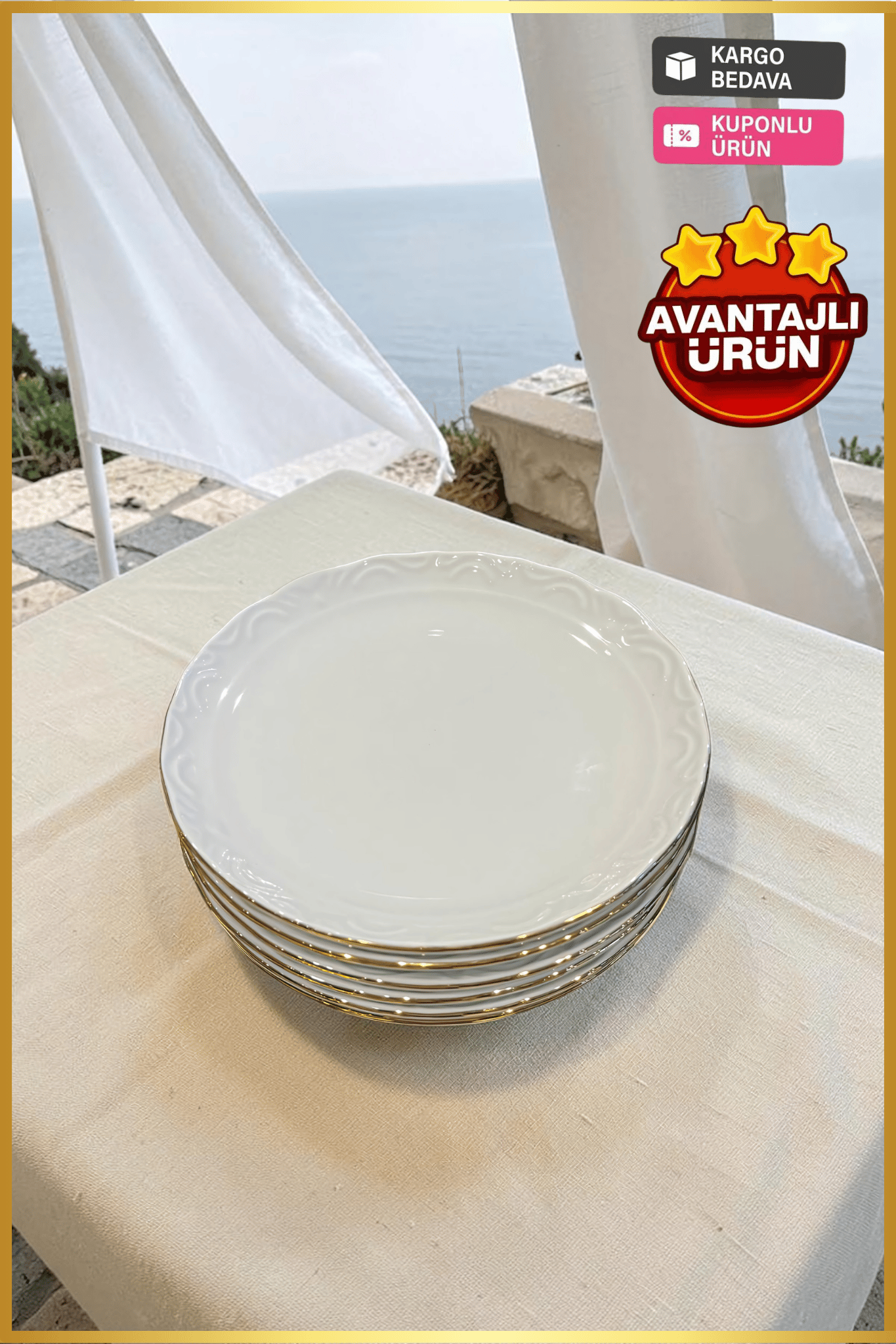 Porland Porselen Altın Yaldız 19 cm Pasta Tabağı 6 Adet