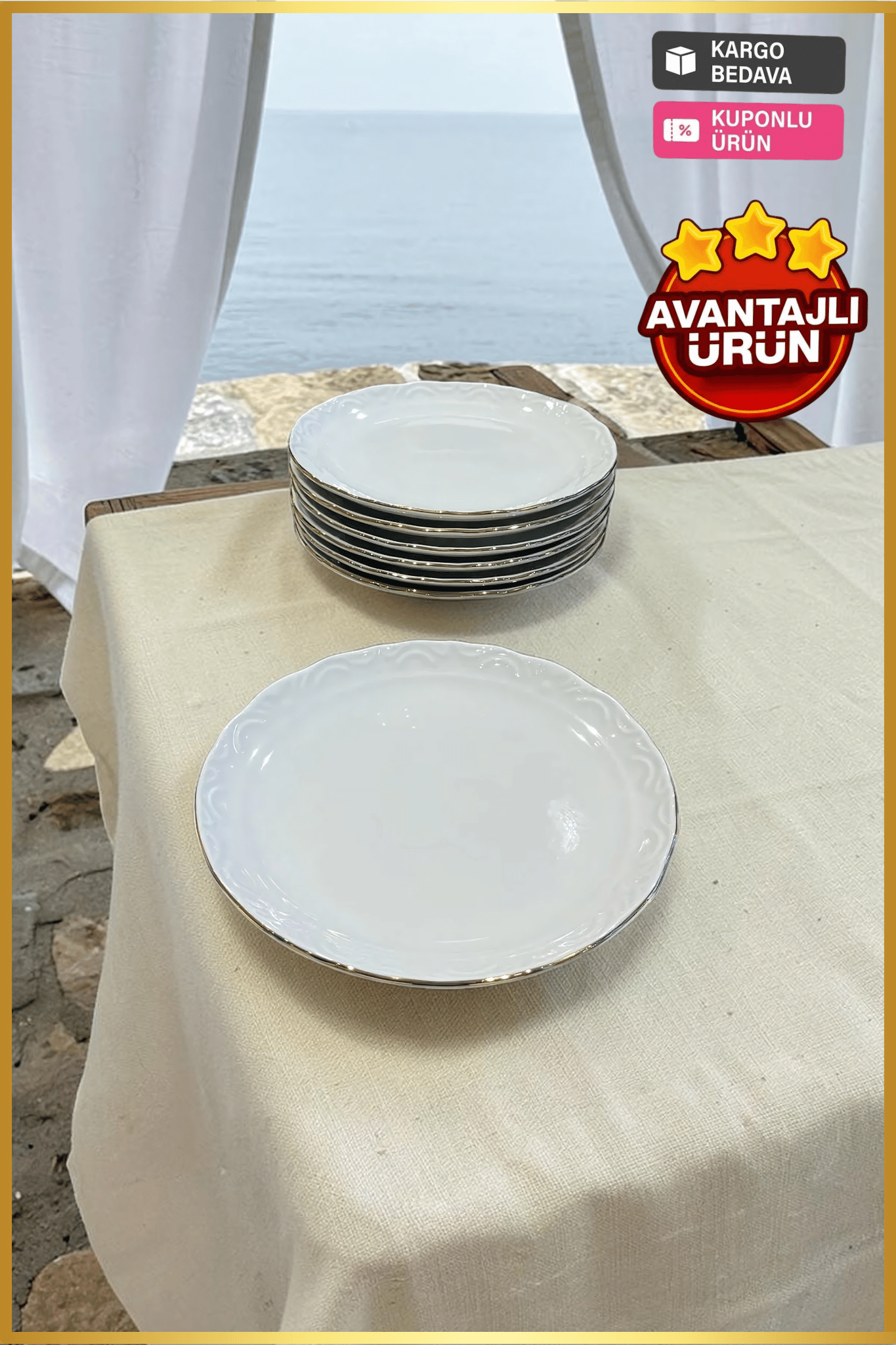 Porland Porselen Altın Yaldız 19 cm Pasta Tabağı 6 Adet