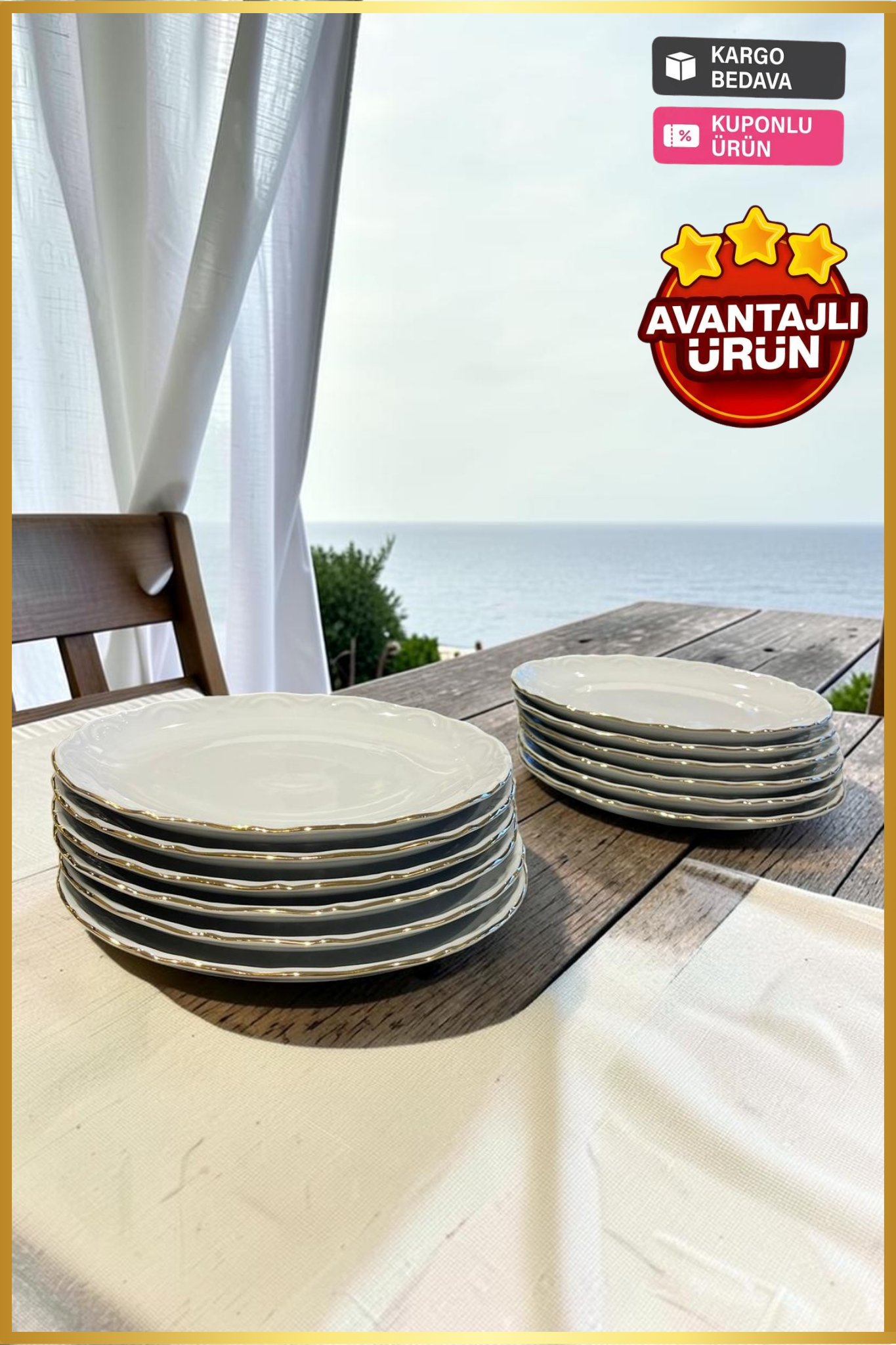 Porland Porselen Altın Yaldız 19 cm Pasta Tabağı 12 Adet