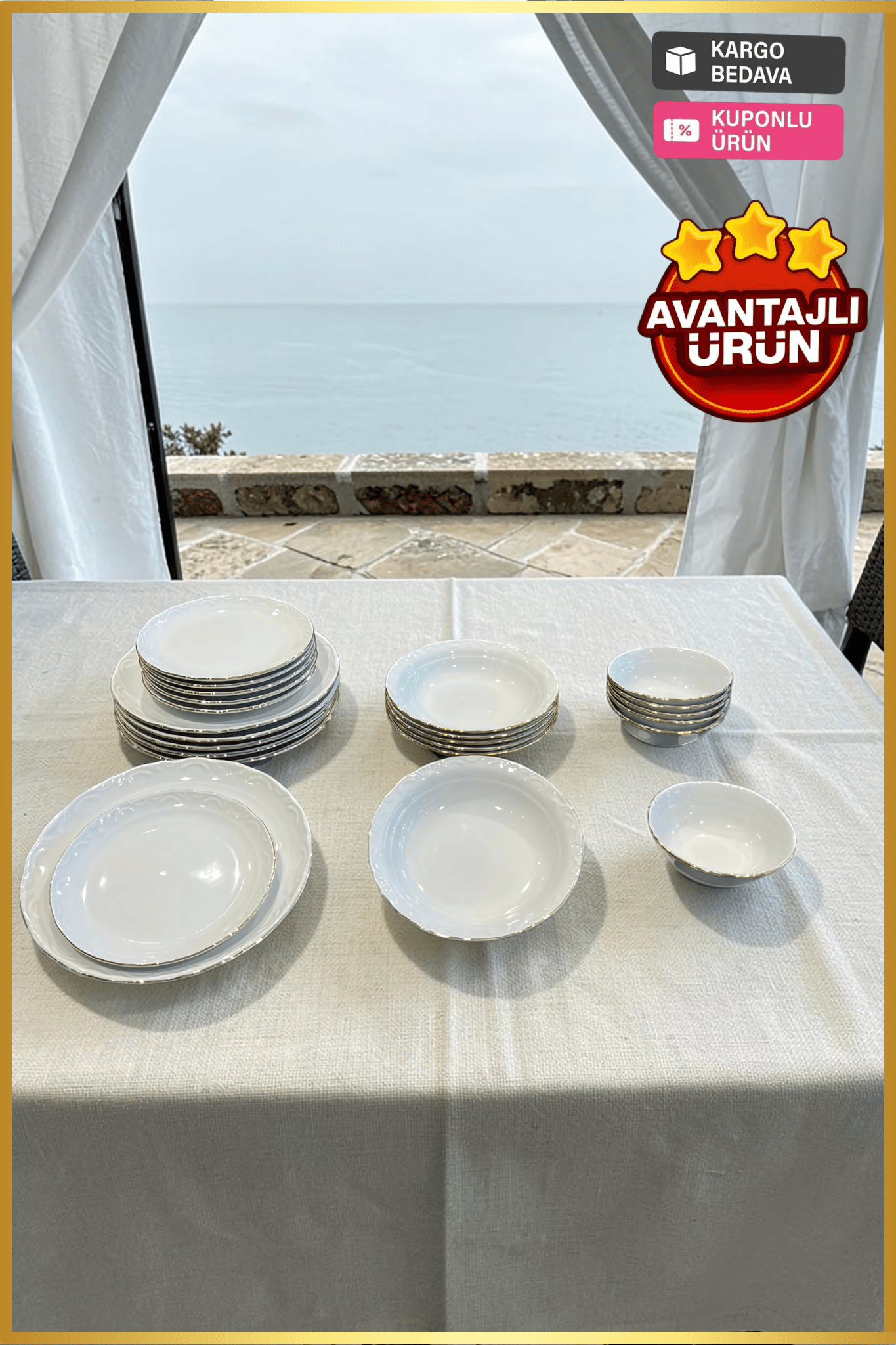 Porland Porselen Altın Yaldız 24 Parça  6 Kişilik Yemek Takımı