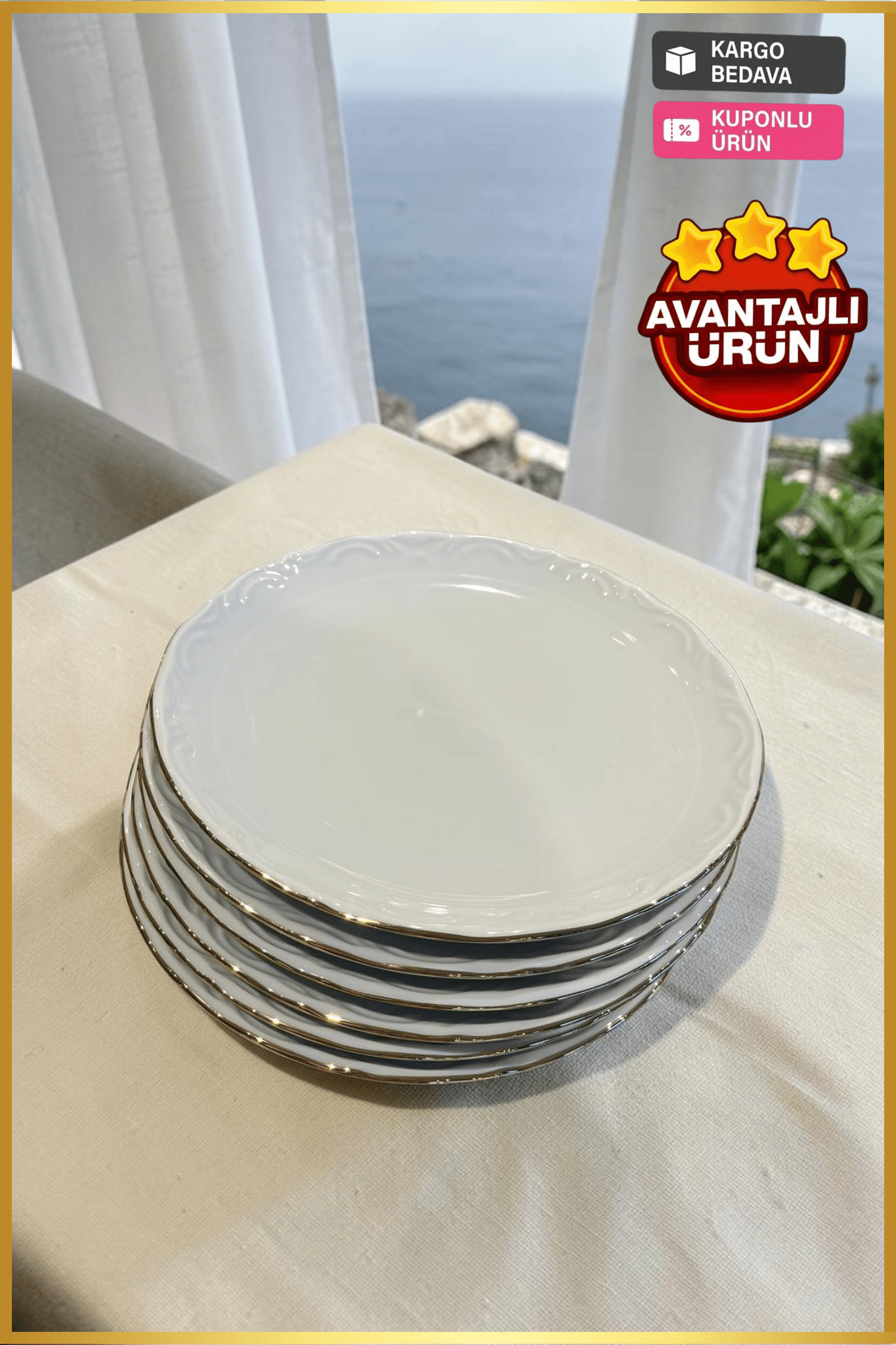 Porland Porselen Altın Yaldız 25 cm Servis Tabağı 6 Adet