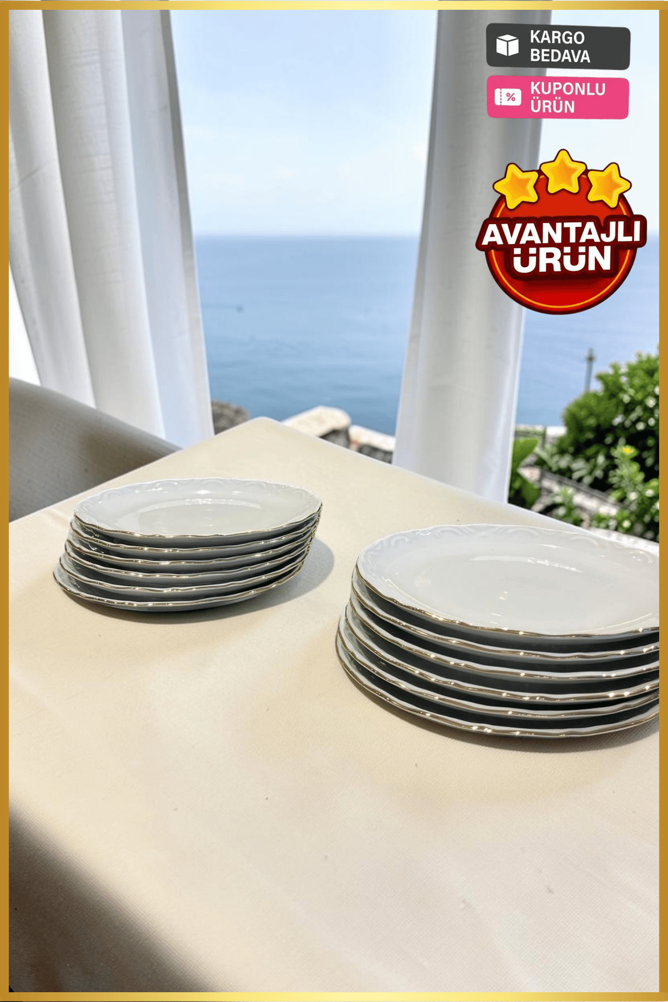 Porland Porselen Altın Yaldız 25 cm Servis Tabağı 12 Adet