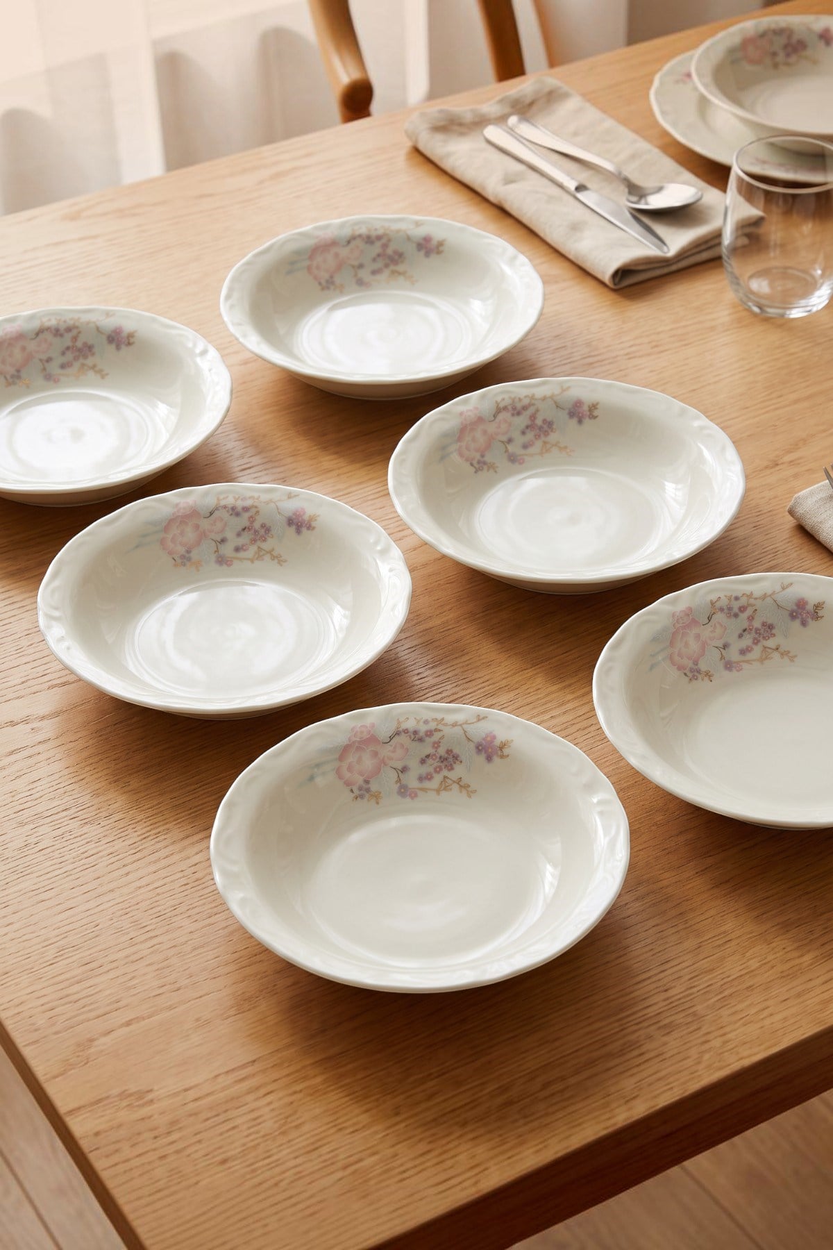 Porland Porselen Glorya 20 cm Çukur Yemek Tabağı 6 Adet
