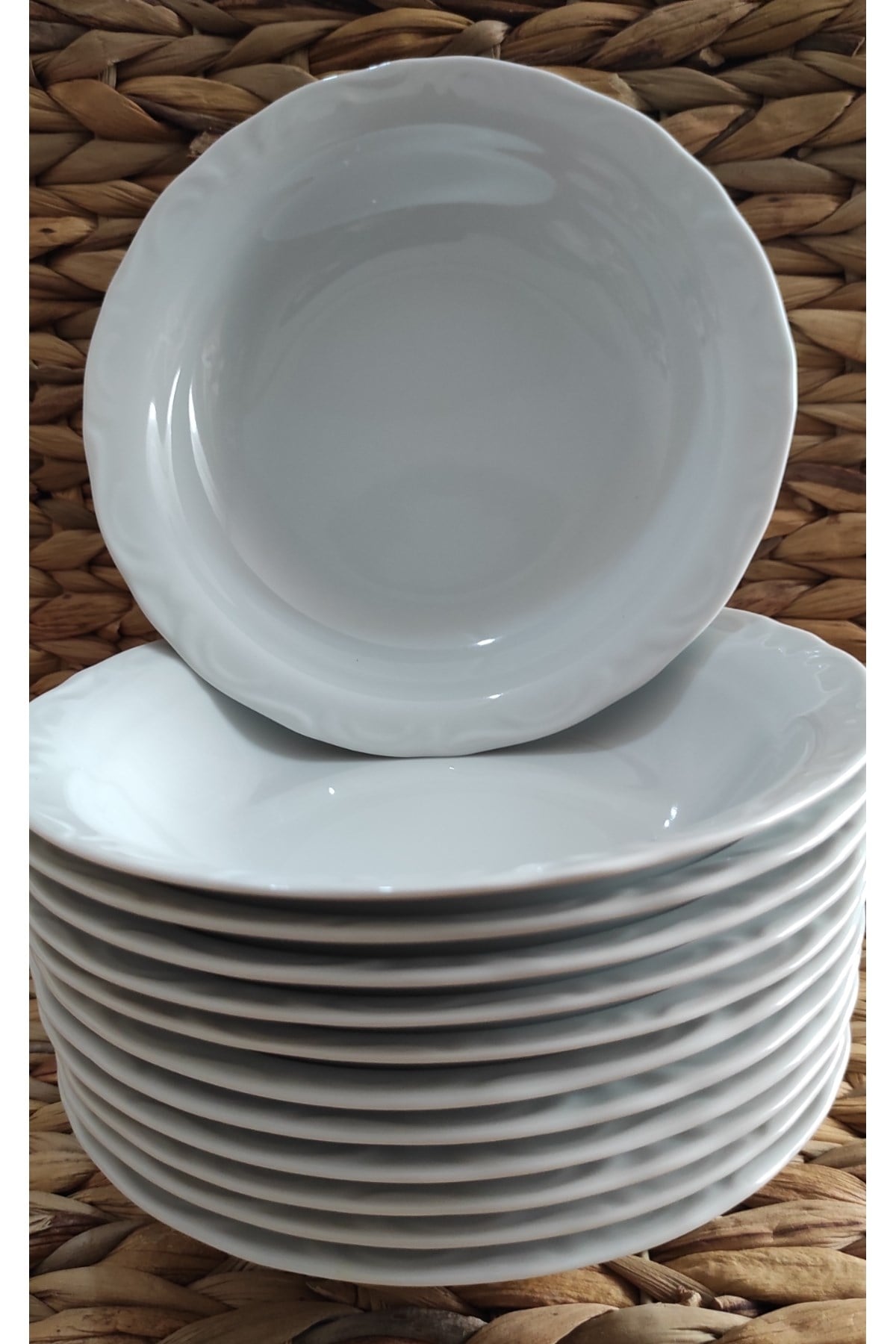 PORSELEN ANADOLU BEYAZI 12 ADET 19 CM (BÜYÜK) ÇUKUR YEMEK TABAK