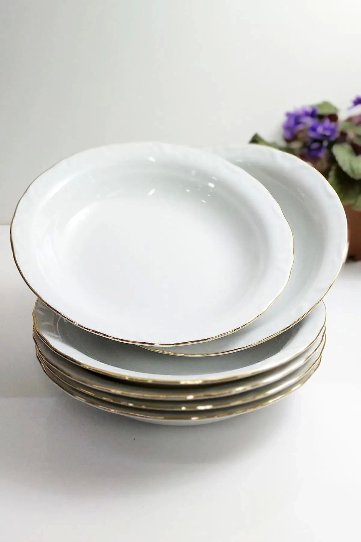 Porselen Çukur Tabak 6'lı Altın Yaldızlı 19 Cm