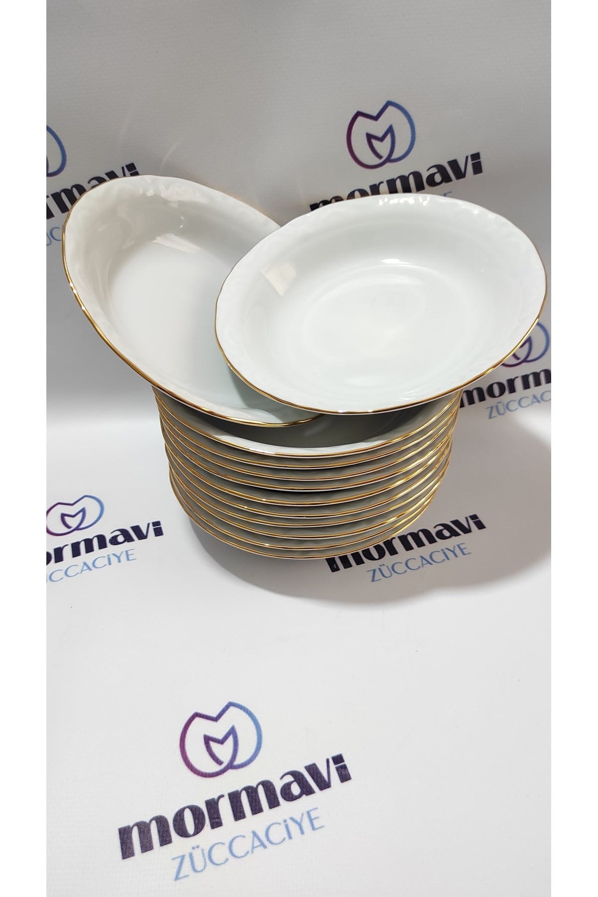 Porselen Çukur Yemek Tabak 12'li Altın Yaldızlı 19 Cm