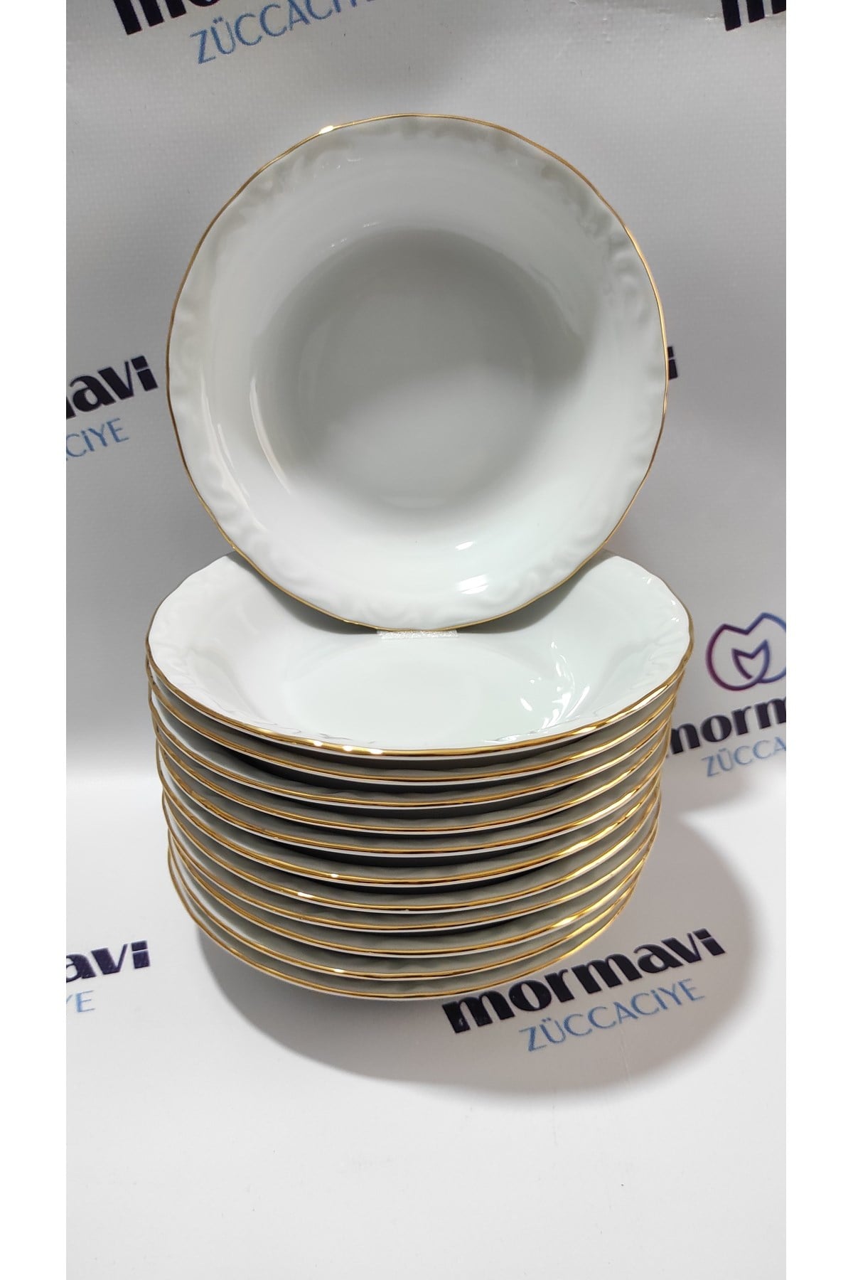 Porselen Çukur Yemek Tabak 12'li Altın Yaldızlı 19 Cm