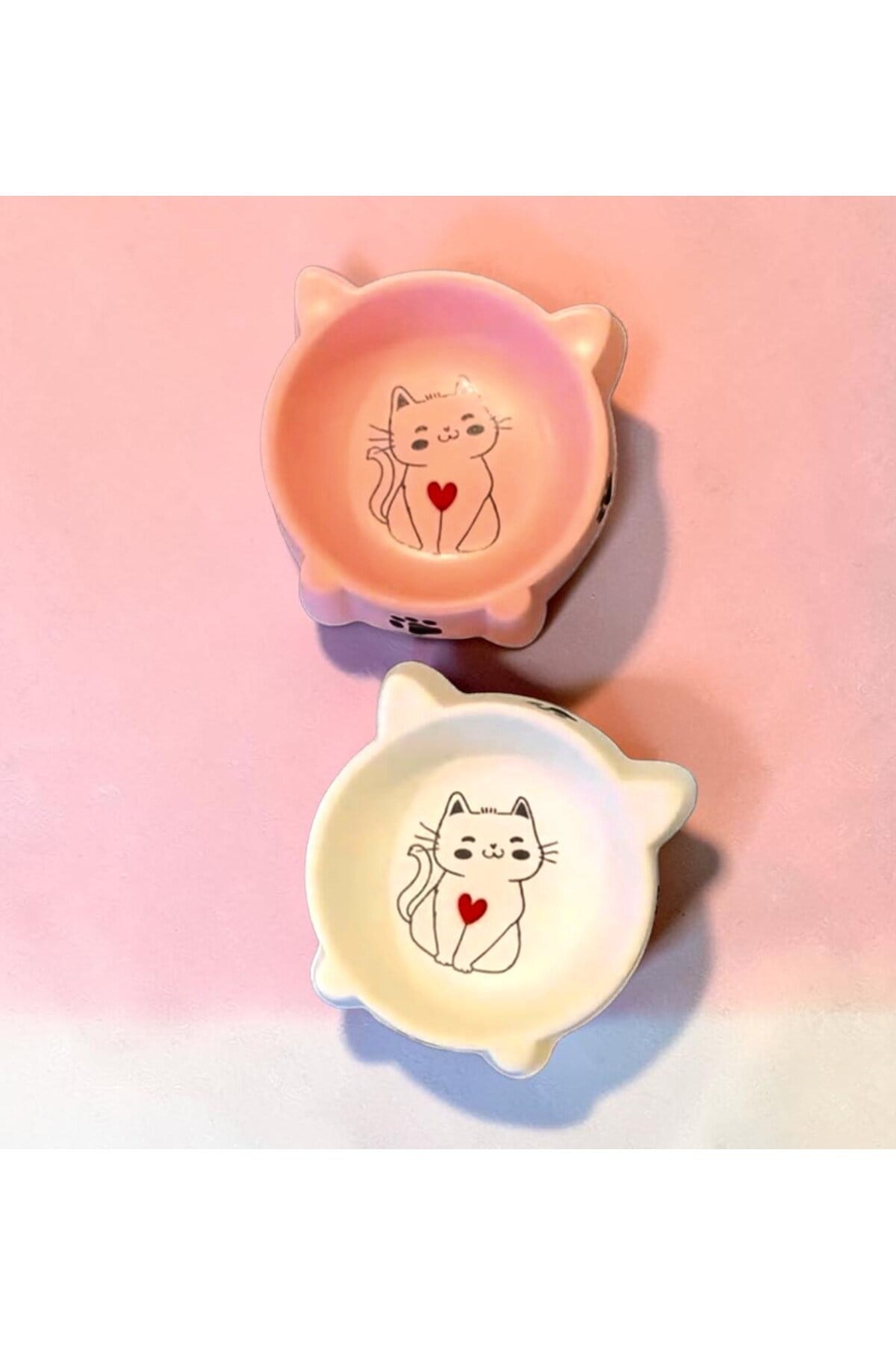 Porselen Mama Kabı 2'li - Desen:3 Pembe-Beyaz
