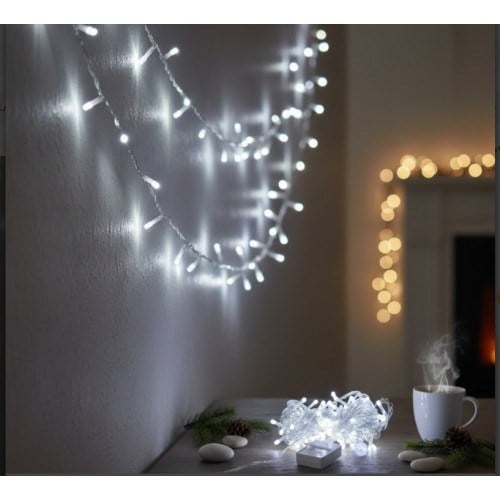 10m 100 Led Damla Uçlu Beyaz Işık Şeffaf Kablo