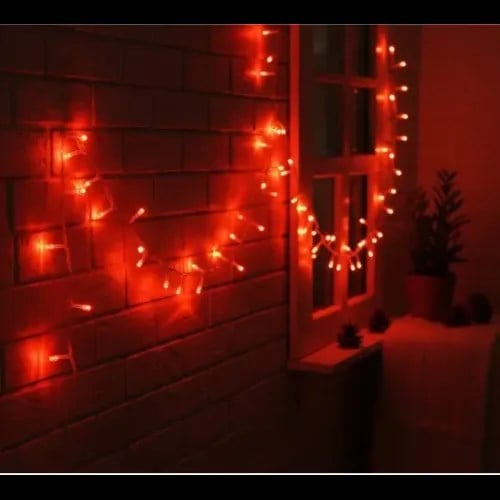 10m 100 Led Damla Uçlu Kırmızı Işık Şeffaf Kablo