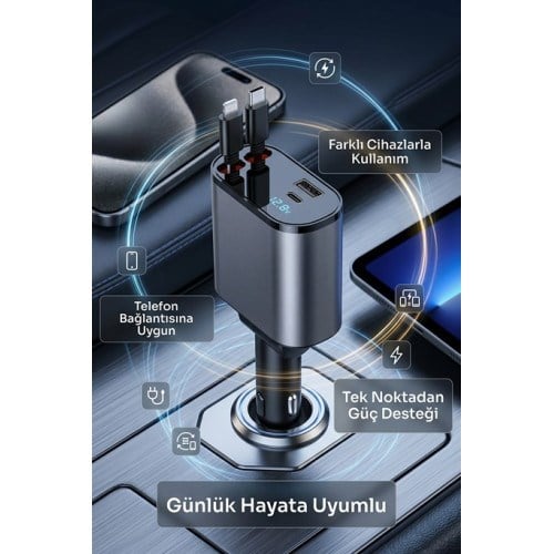 120W Hızlı Araç Şarj Cihazı | Çift USB-C + USB 3 Port PD Hızlı Şarj Adaptörü