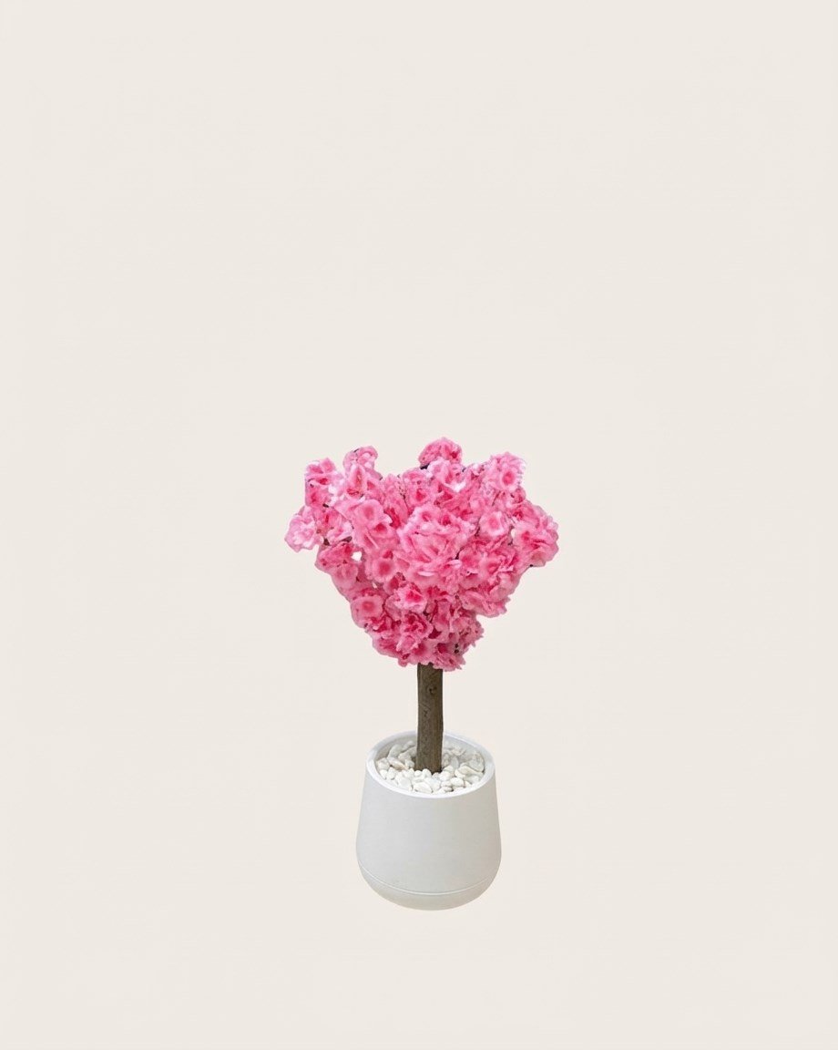 Dekoratif Yapay Bahar Dalı Ağacı 80 cm (Plastik Saksılı ve Beyaz Taşlı)