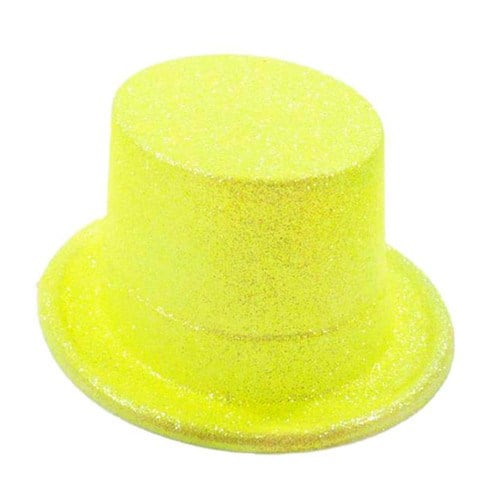Floresan Sarı Renk Simli Uzun Fötr Melon Şapka 12 cm