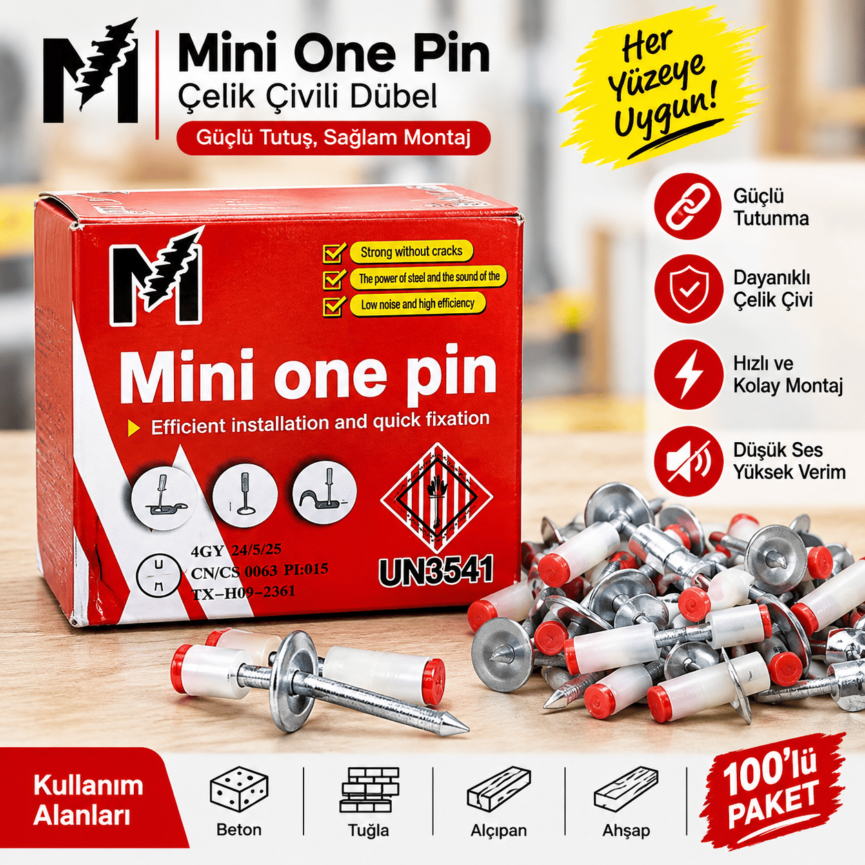 Mini One Pin Çelik Çivili Dübel – Hızlı Montaj Çivisi – Beton, Tuğla, Alçıpan ve Ahşap İçin