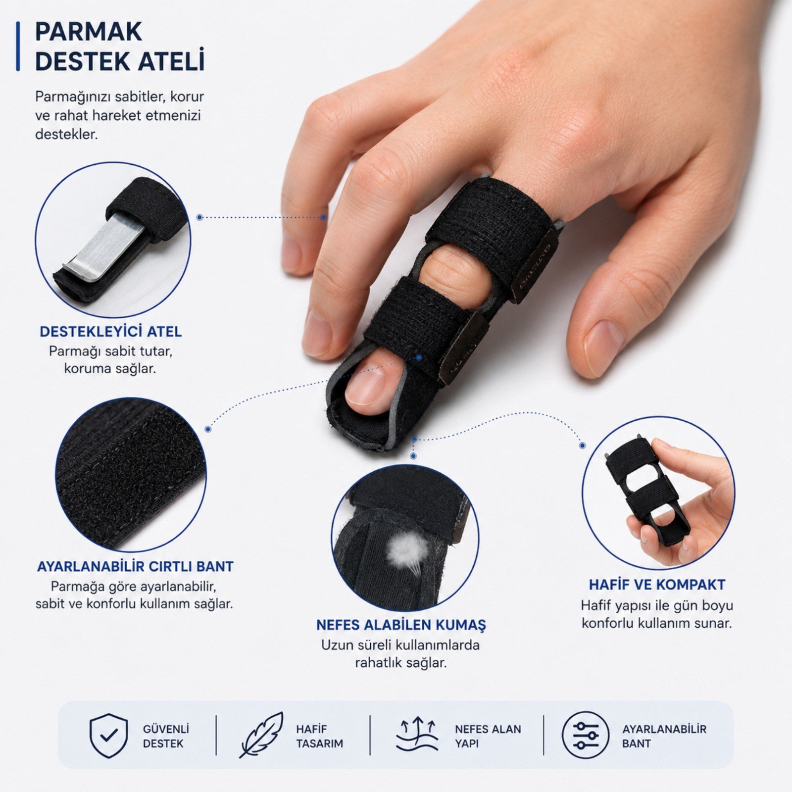 Parmak Sabitleyici Atel - Tüm Parmaklar İle Uyumlu Koruyucu Parmak Bandı