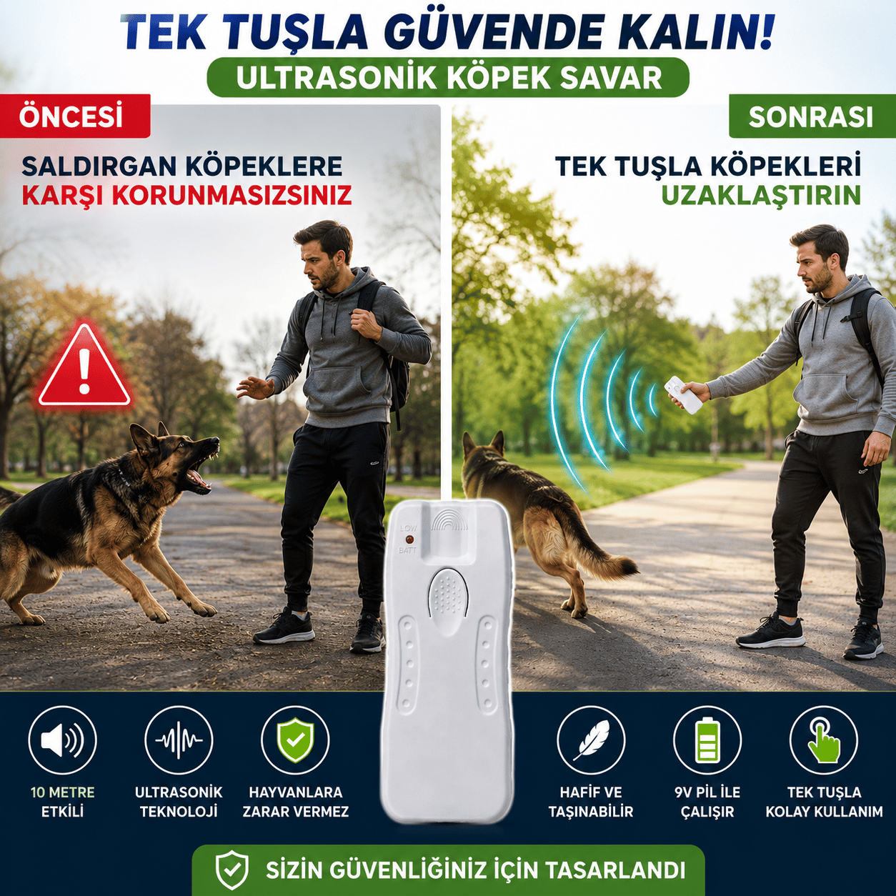 Ultrasonik Köpek Kedi Savar Kişisel Kontrol Aksesuarı 10m Etkili