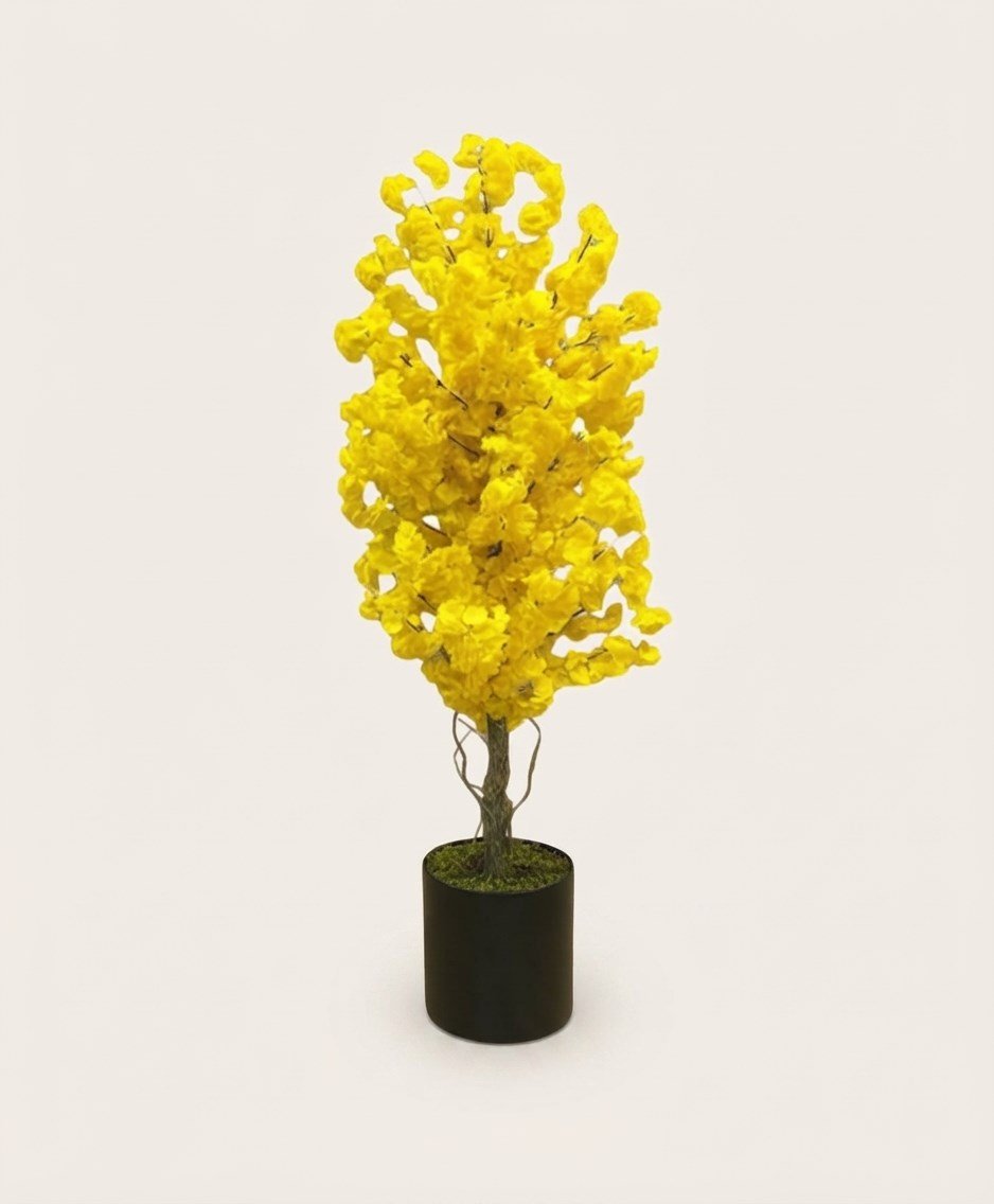 Yapay Sarı Bahar Dalı Ağacı 160 cm (Plastik Saksılı ve Gerçek Gövdeli)