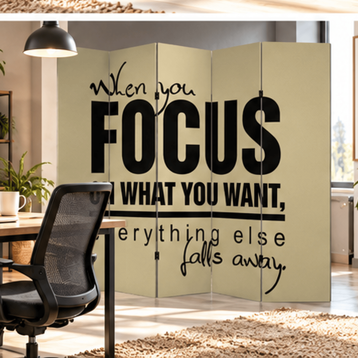 Motivasyon Yazılı Dekoratif Paravan – Focus Tasarım