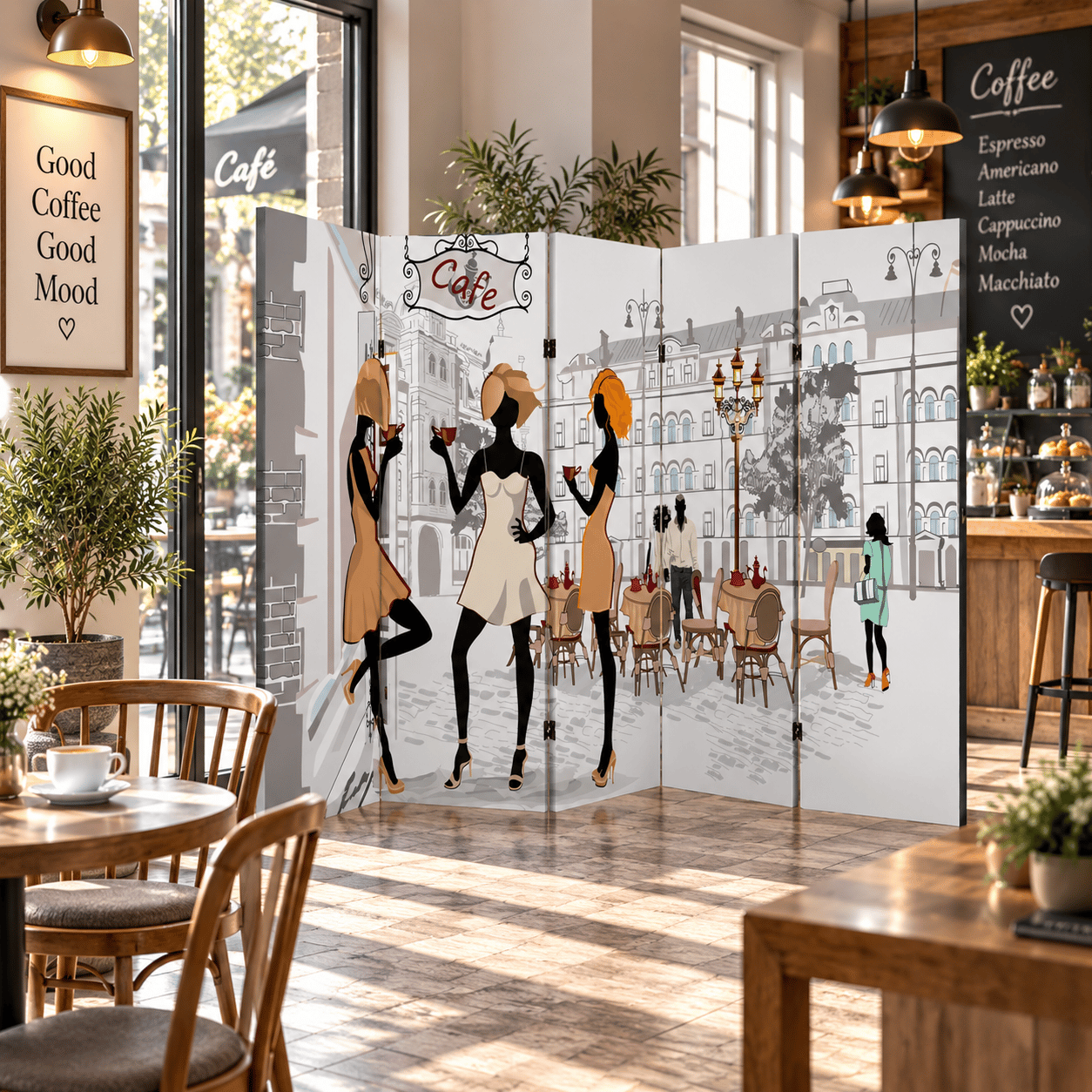 Paris Cafe Temalı Dekoratif Paravan