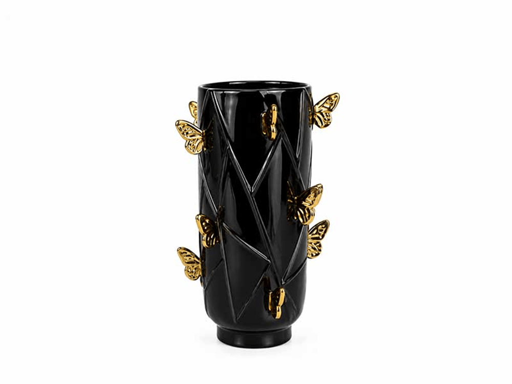 BUTTERFLY VAZO SİYAH GOLD 25X25X40 CM