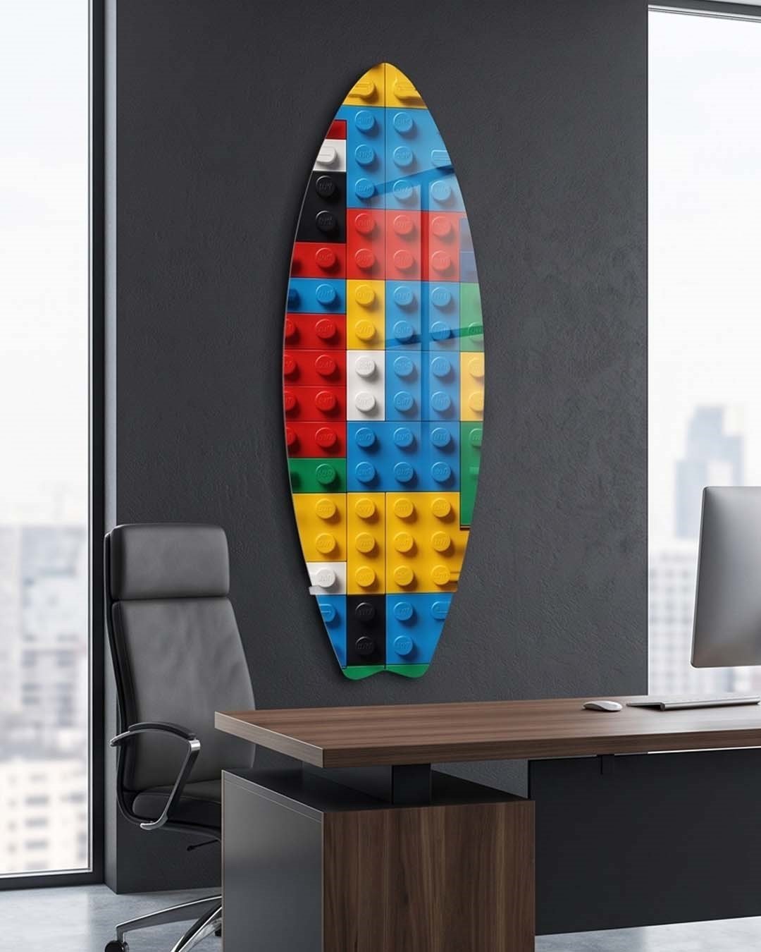 Renkli Bloklar Surfboard Dekoratif Pleksi Duvar Tablosu