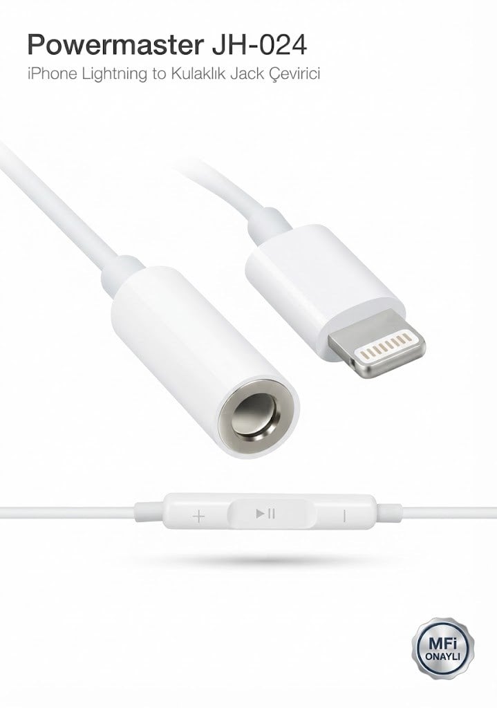 POWERMASTER JH-024 IPHONE LIGHTNING TO KULAKLIK JACK ÇEVİRİCİ ADAPTÖR