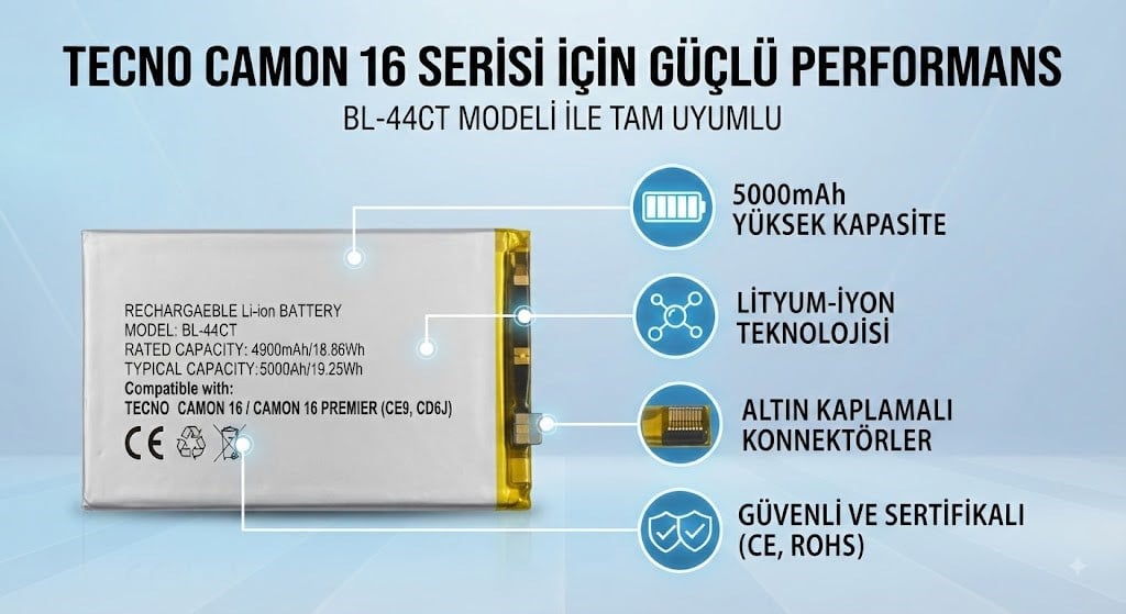 TECNO Camon 16 - Camon 16 Premier ce9 CD6J BL-44CT BATARYA PİL