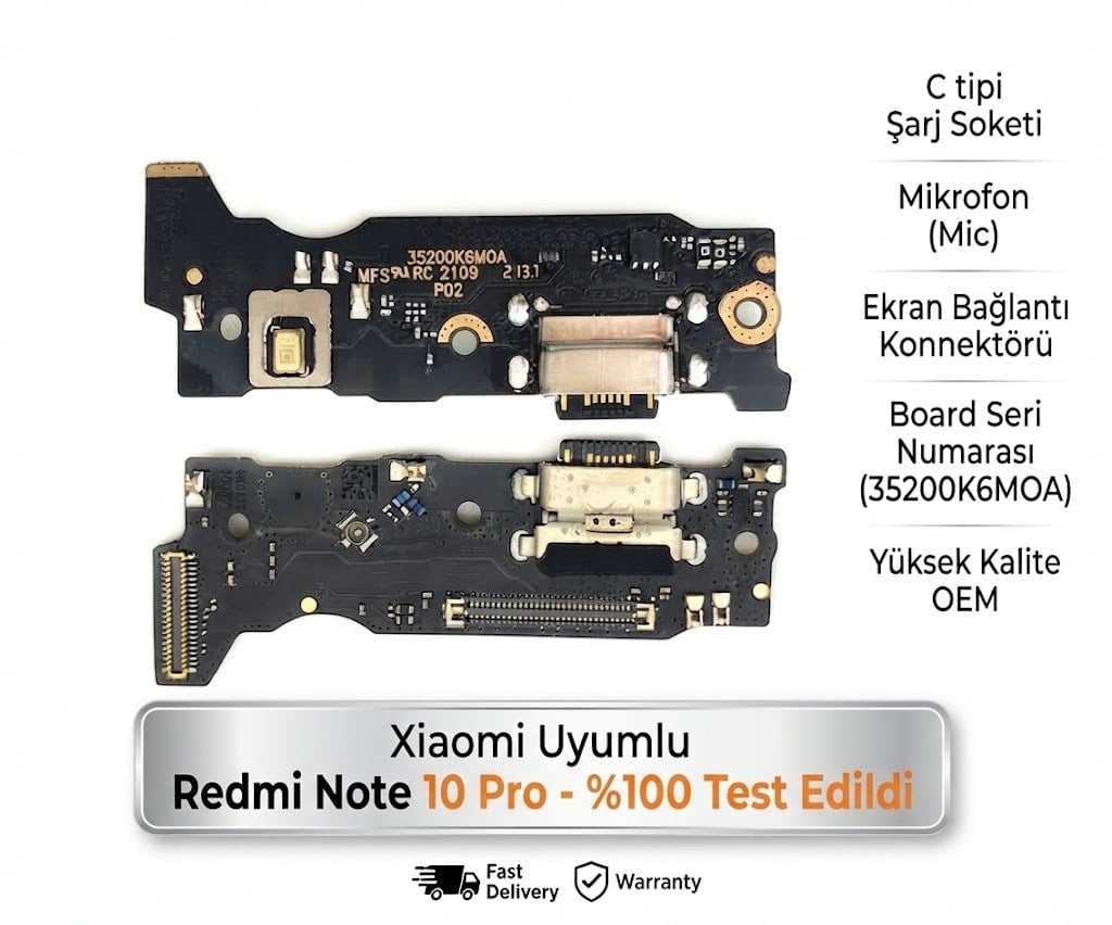 Xiaomi Uyumlu Redmi Note 10 Pro Şarj Soket Mikrofon Bordu