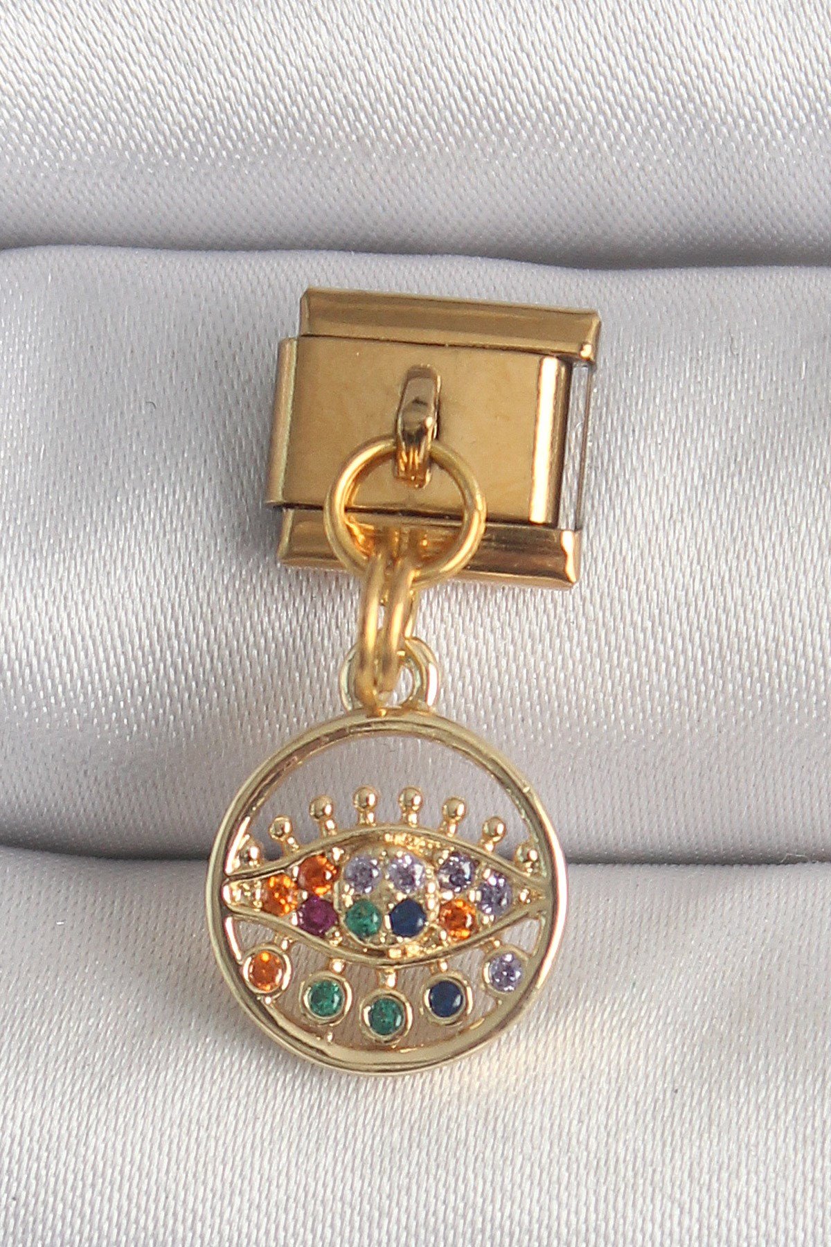 316L Çelik Gold Renk Sallantı Renkli Zirkon Taşlı Göz Model Nomination Charm