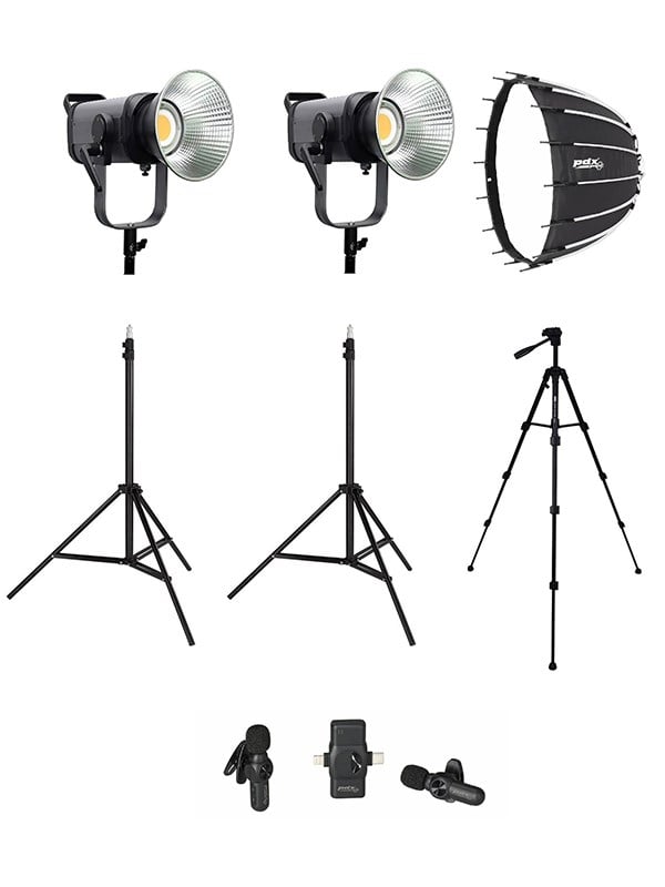 COBAC 300 Stüdyo Işığı (2) + 3 Mt Işık Ayağı (2) + 307 Tripod + V6 Mikrofon Işık Seti