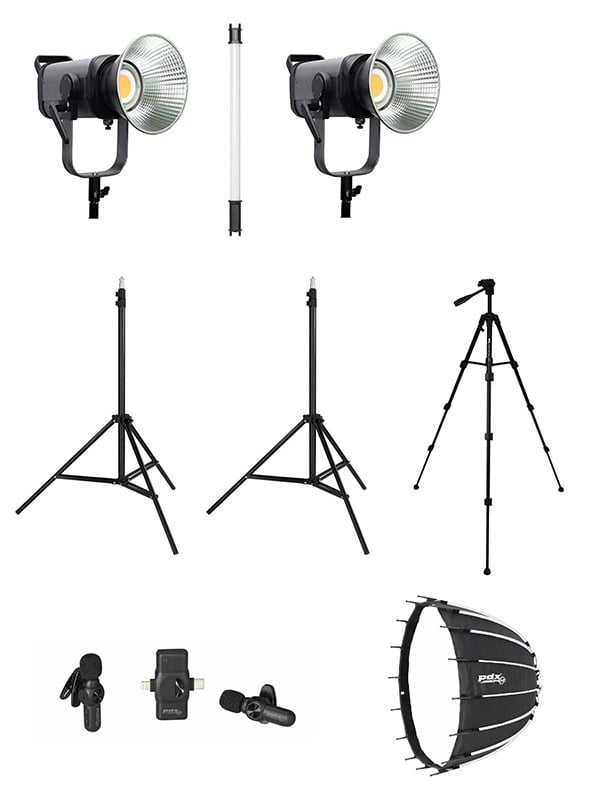 COBAC 300 Stüdyo Işığı (2) + 3 Mt Işık Ayağı (2) + 307 Tripod + SL90 Softbox (2) + HDL60 Işık + V6 Mikrofon Işık Seti