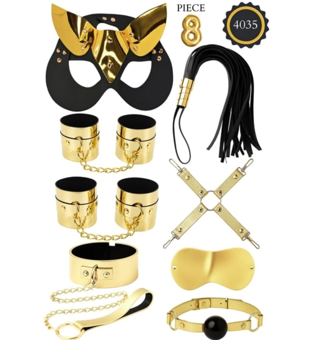 Lüks Gold Deri & Peluş İç Detaylı 10 Parça Fantazi Aksesuar Seti