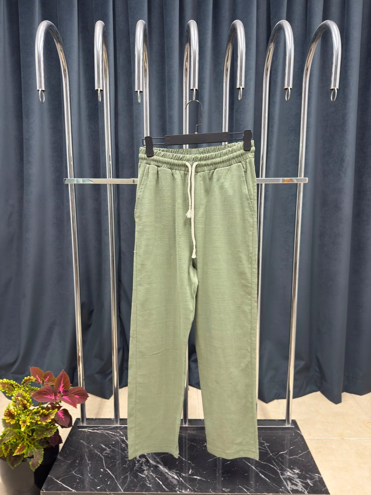   ESSENTİALS YEŞİL KETEN PANTALON