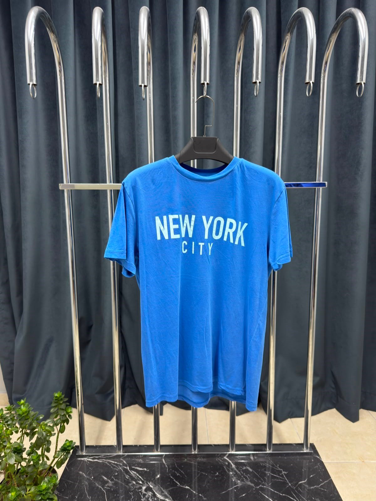 MAVİ NEW YORK BASKILI BİSİKLET YAKA TSHIRT
