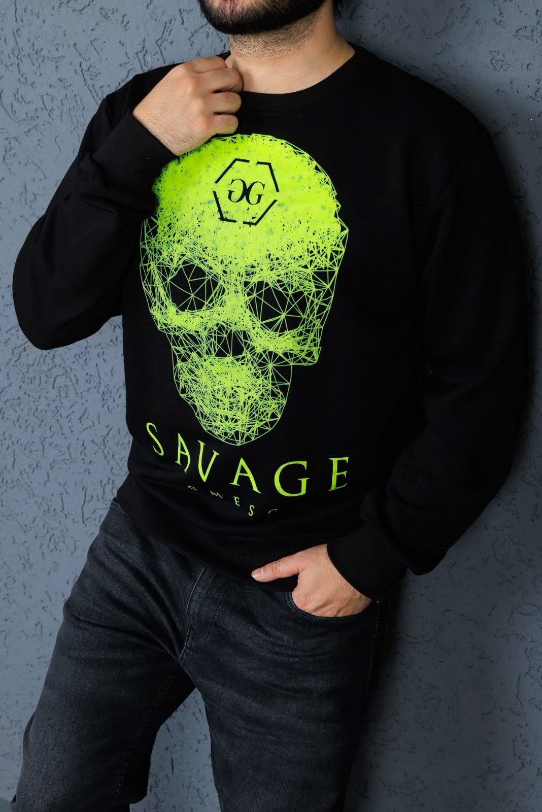 PREMİUM SERİ KURU KAFA DESENLİ YEŞİL SWEAT