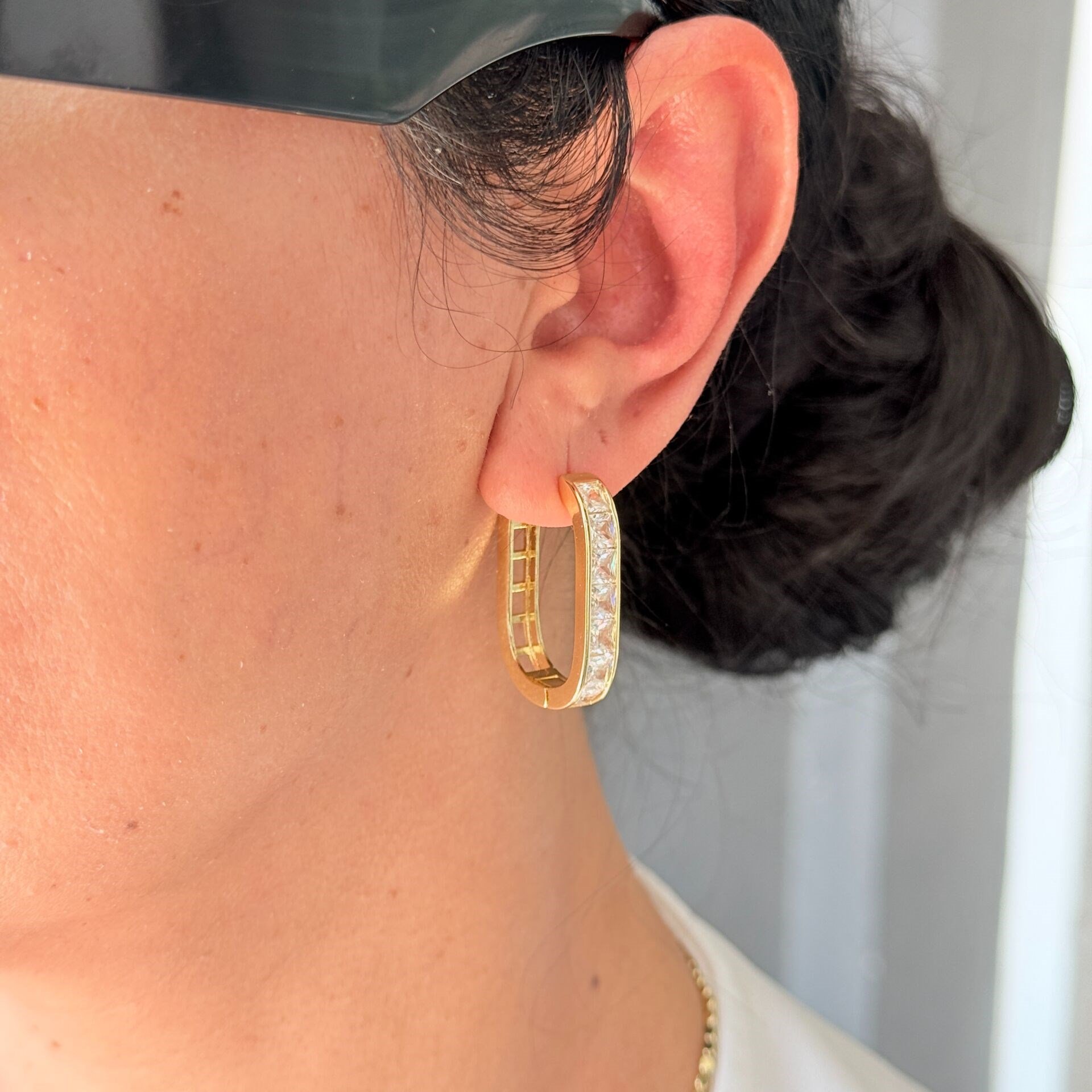 Oval Kare Zirkon Taşlı Vip Xuping Küpe Gold