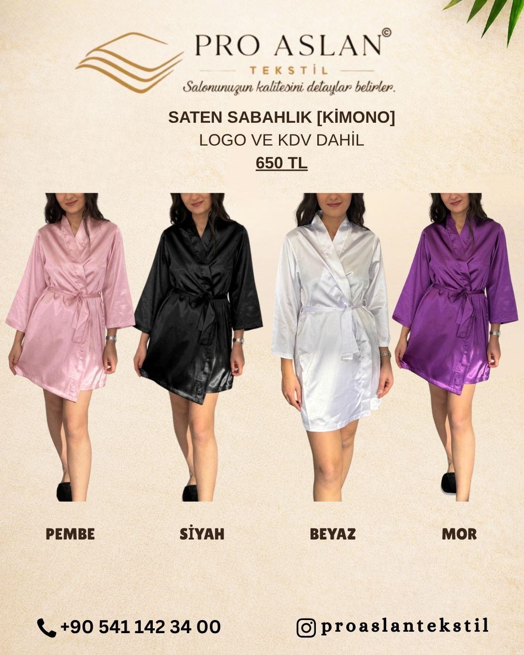 LOGOLU SATEN KİMONO SABAHLIK 