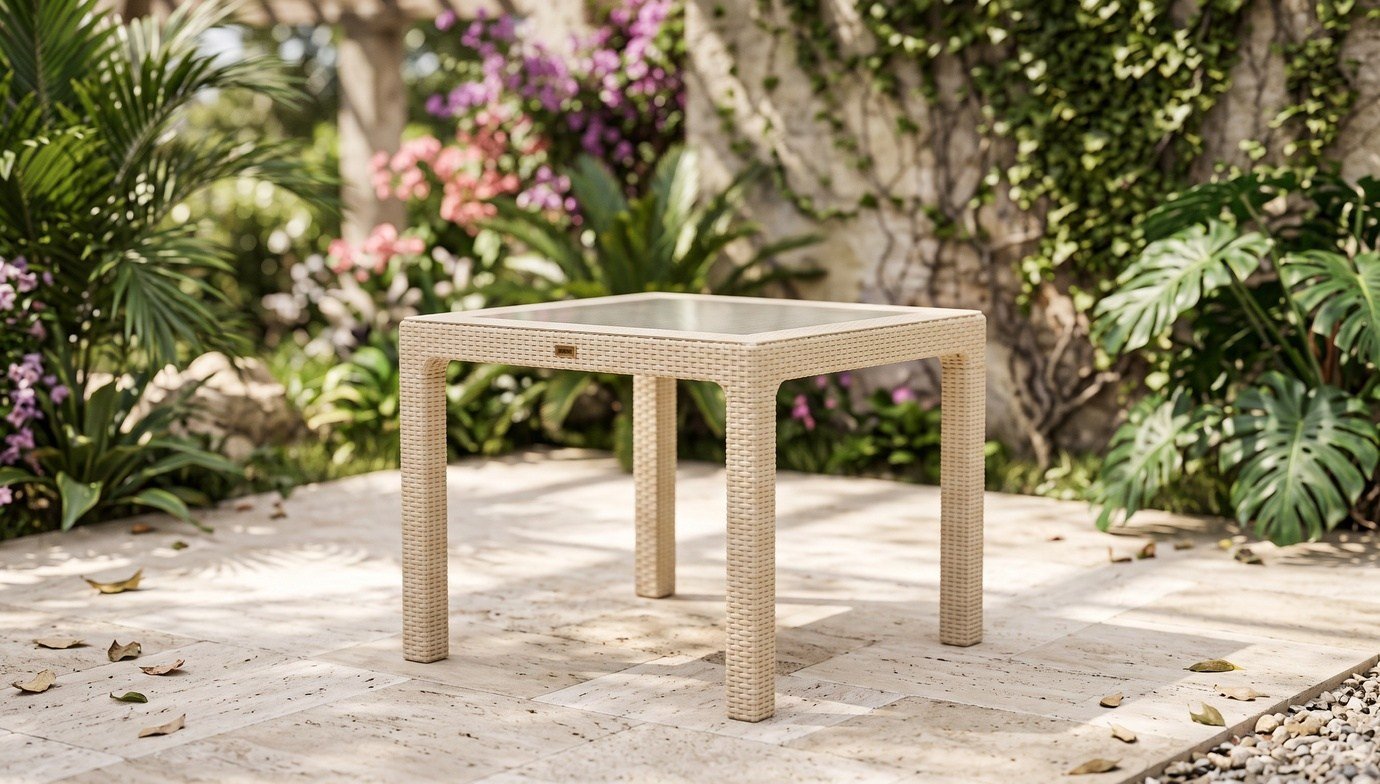 Bambu Camlı Bahçe Masası Kapiçino 90x90
