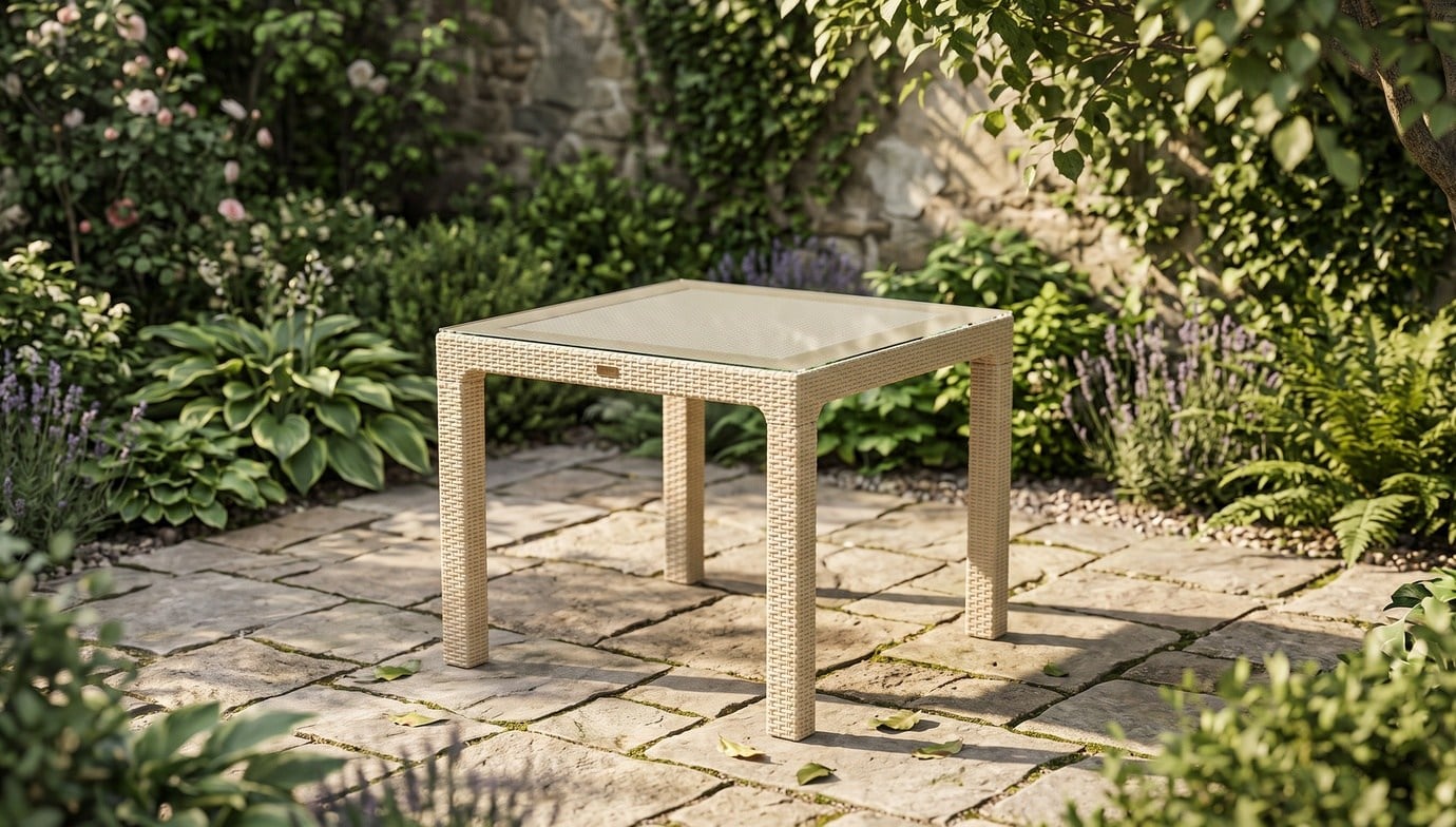 Bambu Camlı Bahçe Masası Kapiçino 90x90