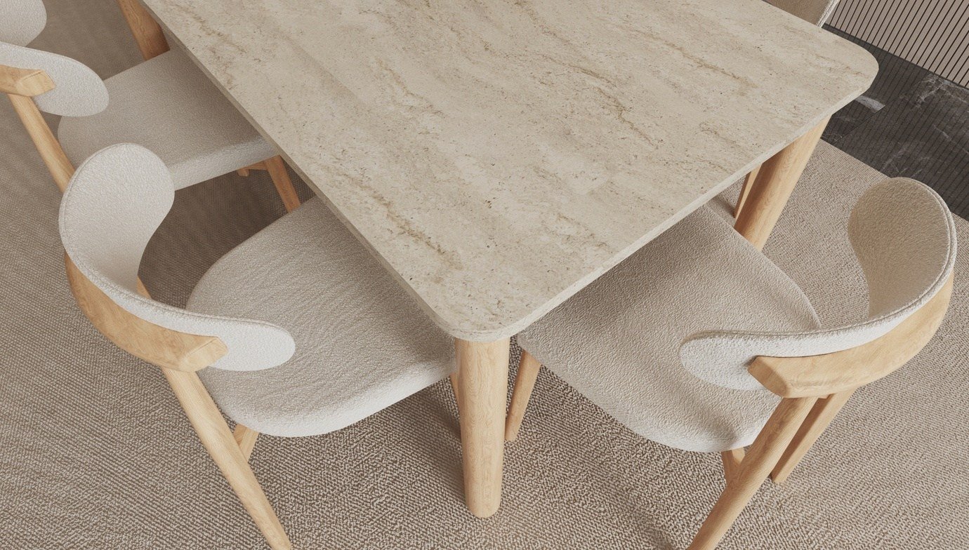 Bohem Traverten Yemek Masası 120x80 cm Açılır-Kapanır