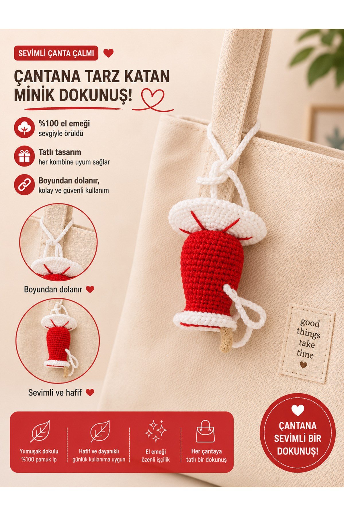 Amigurumi Mantar Çanta Çalmı | El Yapımı Çanta Süsü |