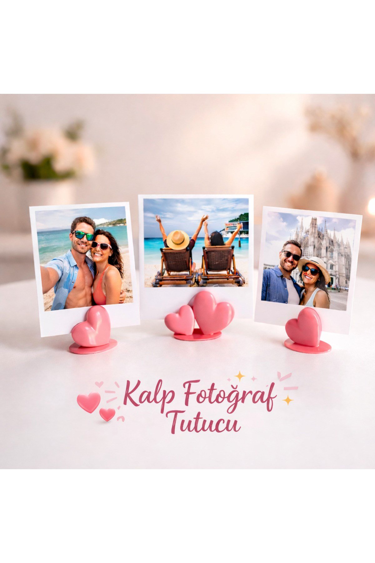 Kalp Fotoğraf Tutucu – Romantik Masaüstü Dekor, Sevgiliye Özel Hediye