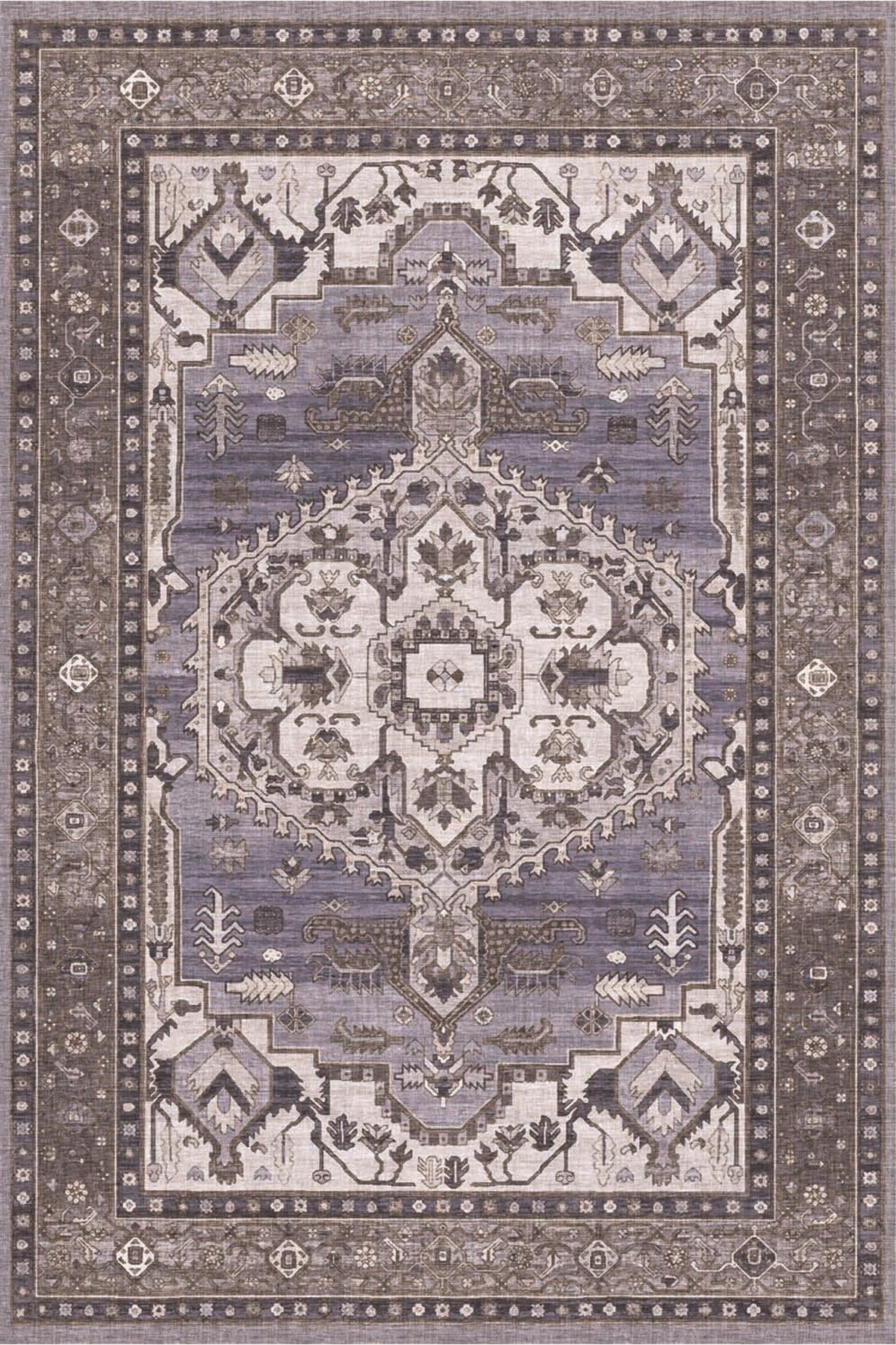 Anadolu Motifli Mavi Vintage Salon Halısı – Etnik Desenli Modern Dekoratif Halı 2256