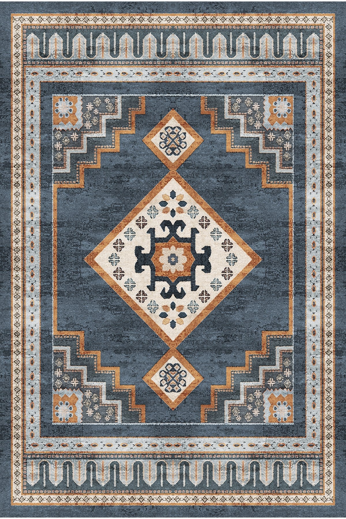 Antrasit Geometrik Madalyonlu Kaymaz Taban Salon Halısı 2279