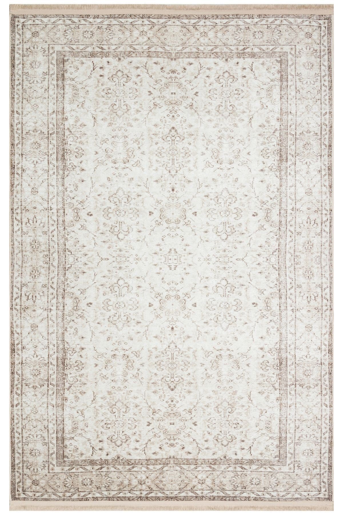 Bej Vizon Vintage Desenli Etnik Dokuma Taban Halı Mars 3056