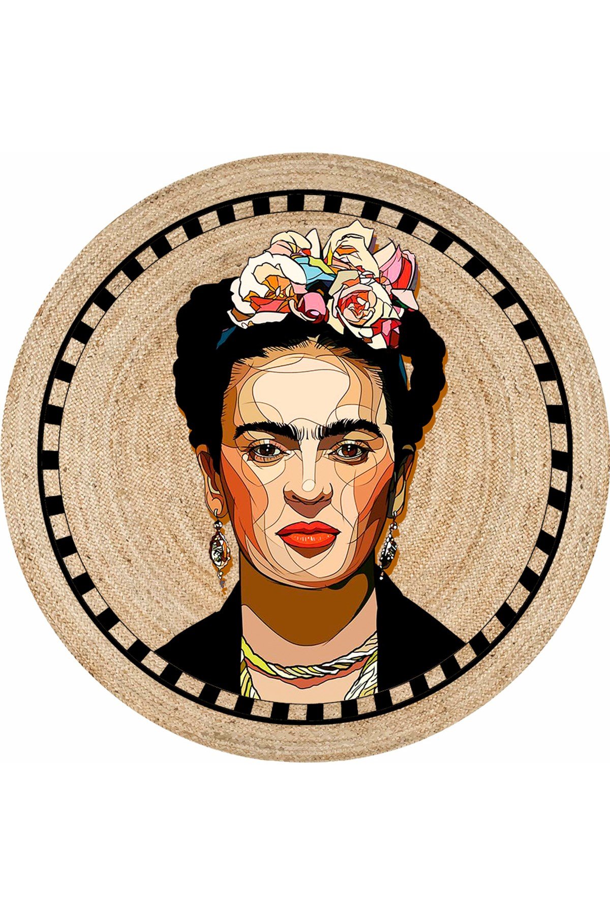Boho 914 Kadın Figürlü Örgü Yuvarlak Natural Çift Taraflı Halı